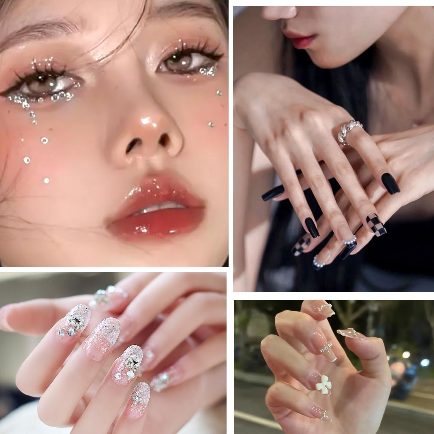 WALWAL 12 Compartments Nail Art Decoration Kit Pearls Steel Balls DIY Manicure Accessories with Dual End Tweezers(Pearl) image number 3