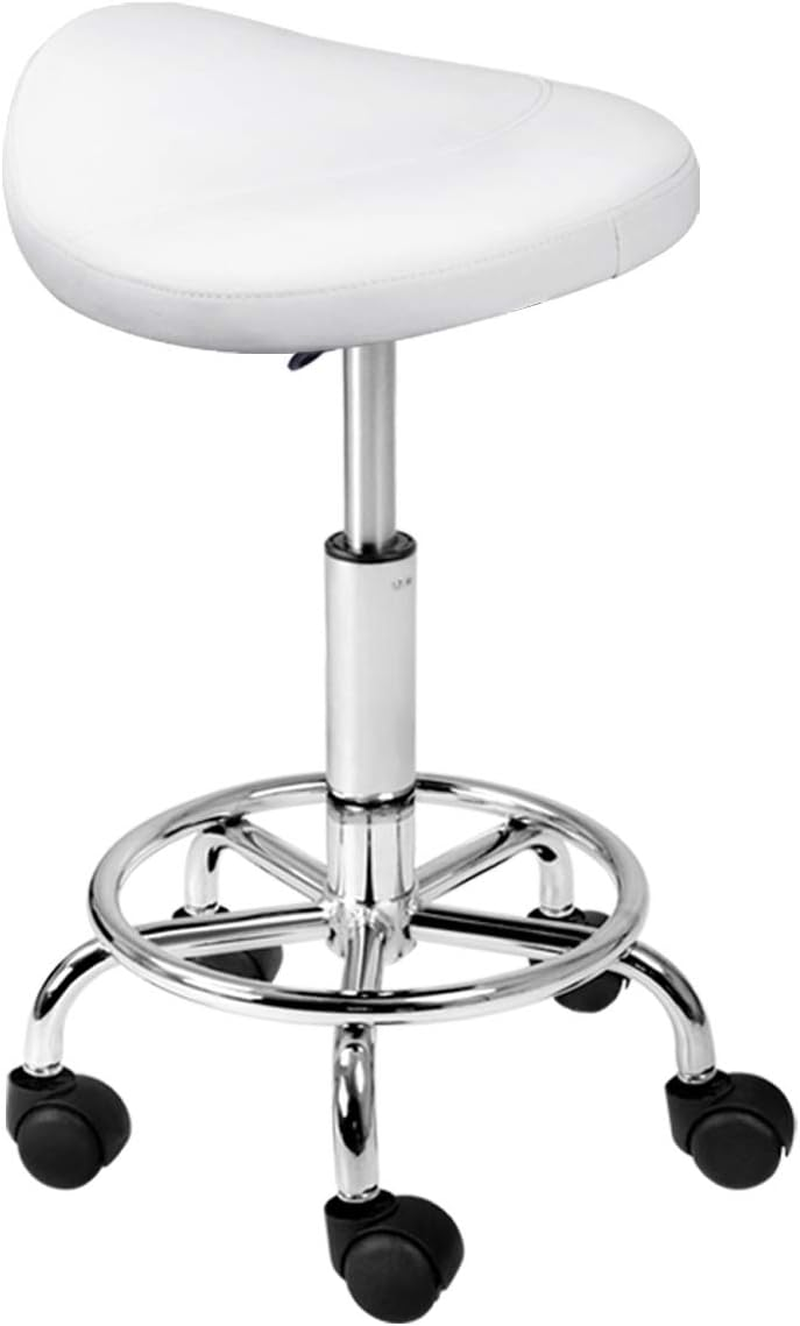 Artiss PU Salon Stool, Bar Stools Swivel Lounge Drafting Chair Piano Guitar Seat Barber Chairs Outdoor Spa Indoor Home Office Kitchen Furniture, Adjustable Height Hydraulic Lift White image number 6