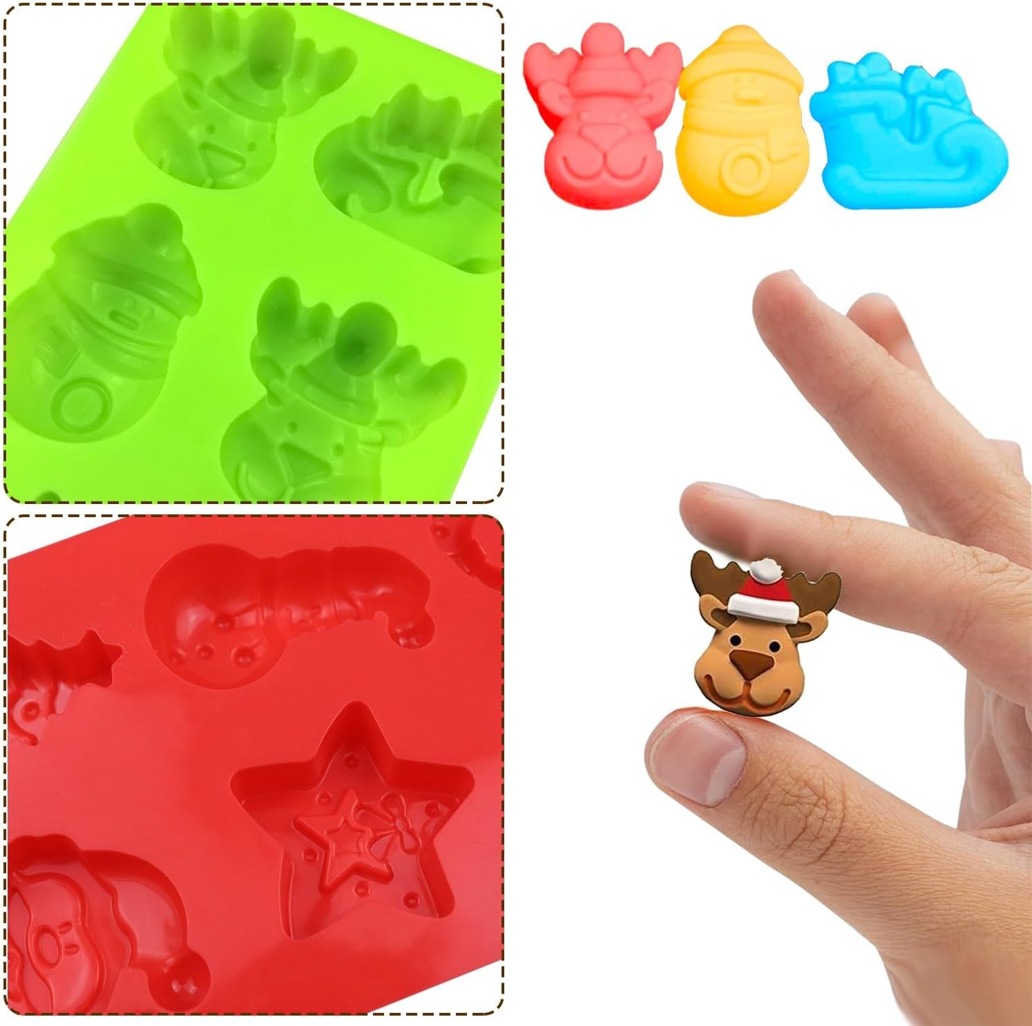 VIKKI Christmas Silicone Molds, 2Packs Large 6 Cavities Christmas Tree Socks Bells Cake Moulds Soap Candy Chocolate Muffin Jelly Trays Baking Molds for New Year Xmas Cake Decoration image number 1