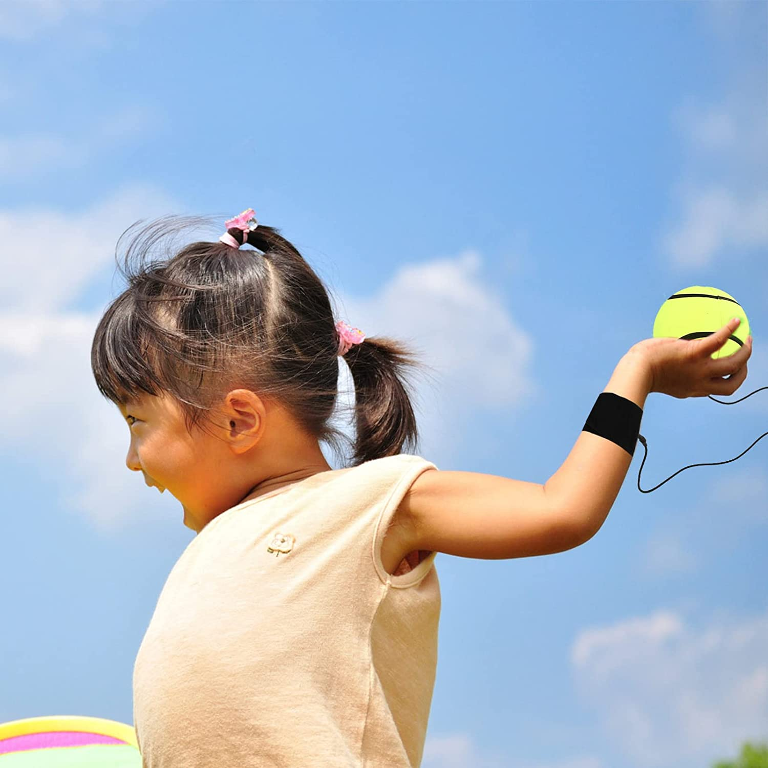 STOBOK 4Pcs Sports Wrist Balls Rubber Bouncy Ball Basketball Baseball Football Tennis Return Ball Elastic String Wristband Ball for Kids image number 2