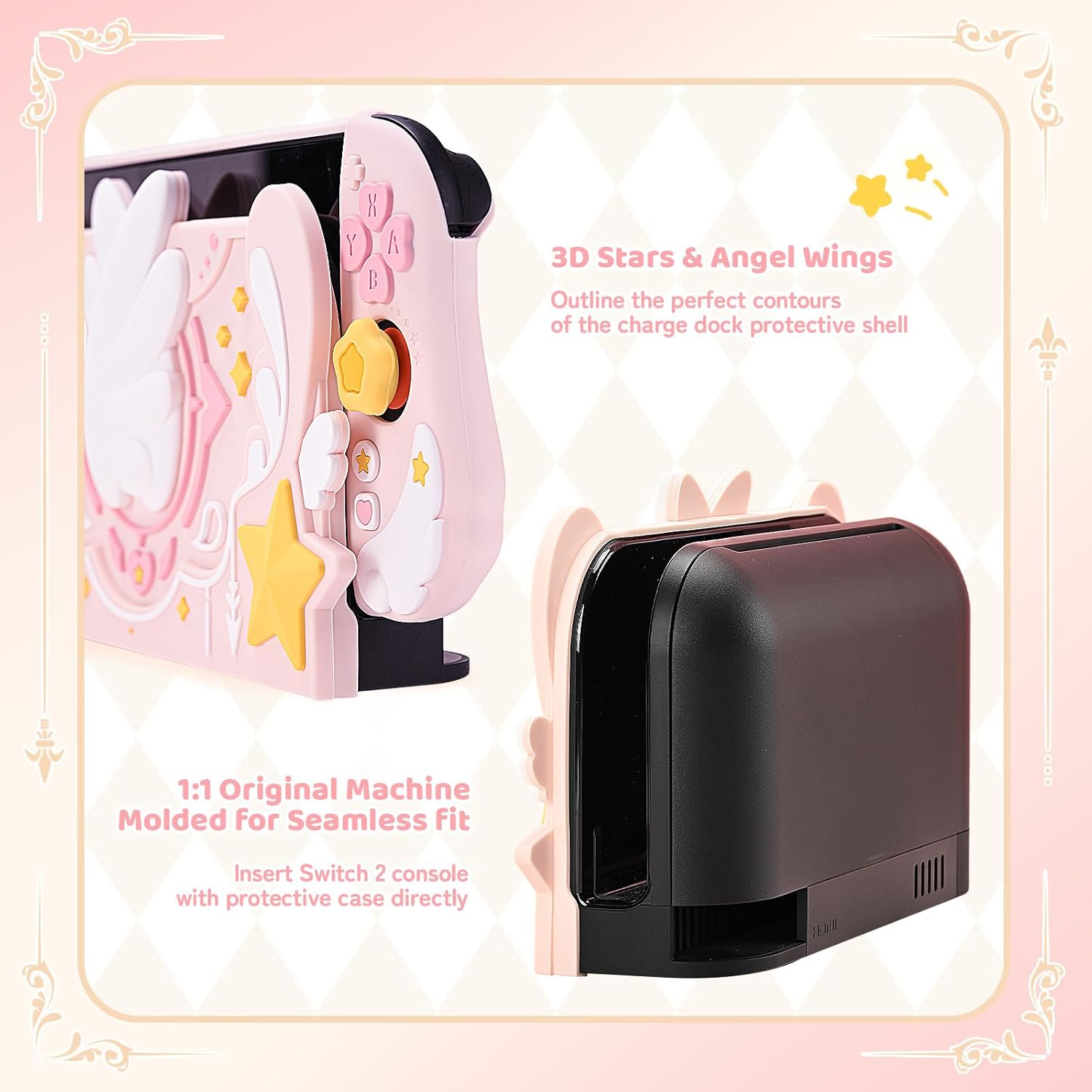 Geekshare Soft Silicone Faceplate Cover Compatible with Switch 2 Charging Dock, Star Wings Series Soft Faceplate Protector - Anti-Scratch Dock Cover with Precise Cutouts image number 4