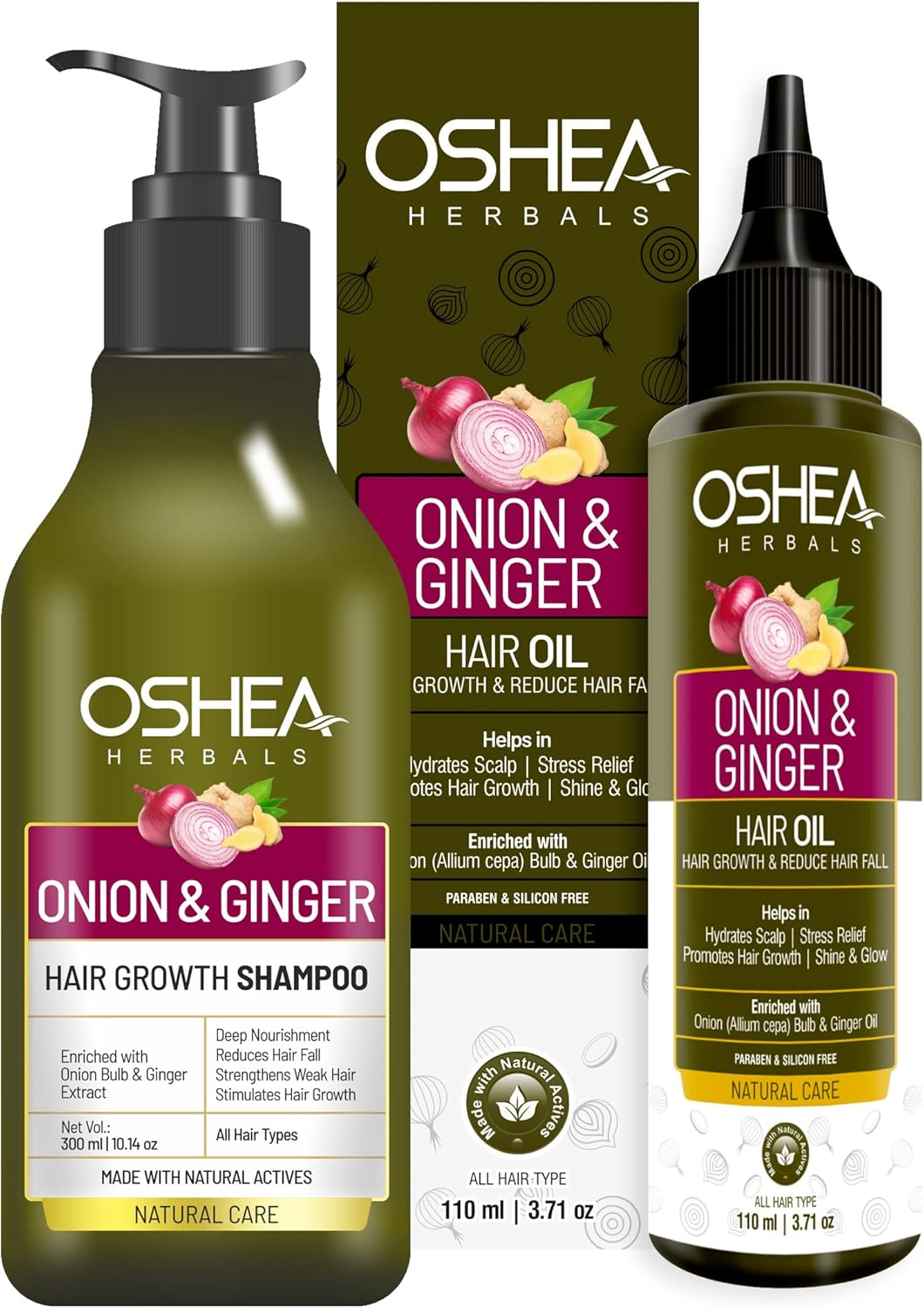 Oshea Herbals Onion & Ginger Hair Growth Shampoo & Hair Oil Combo Pack