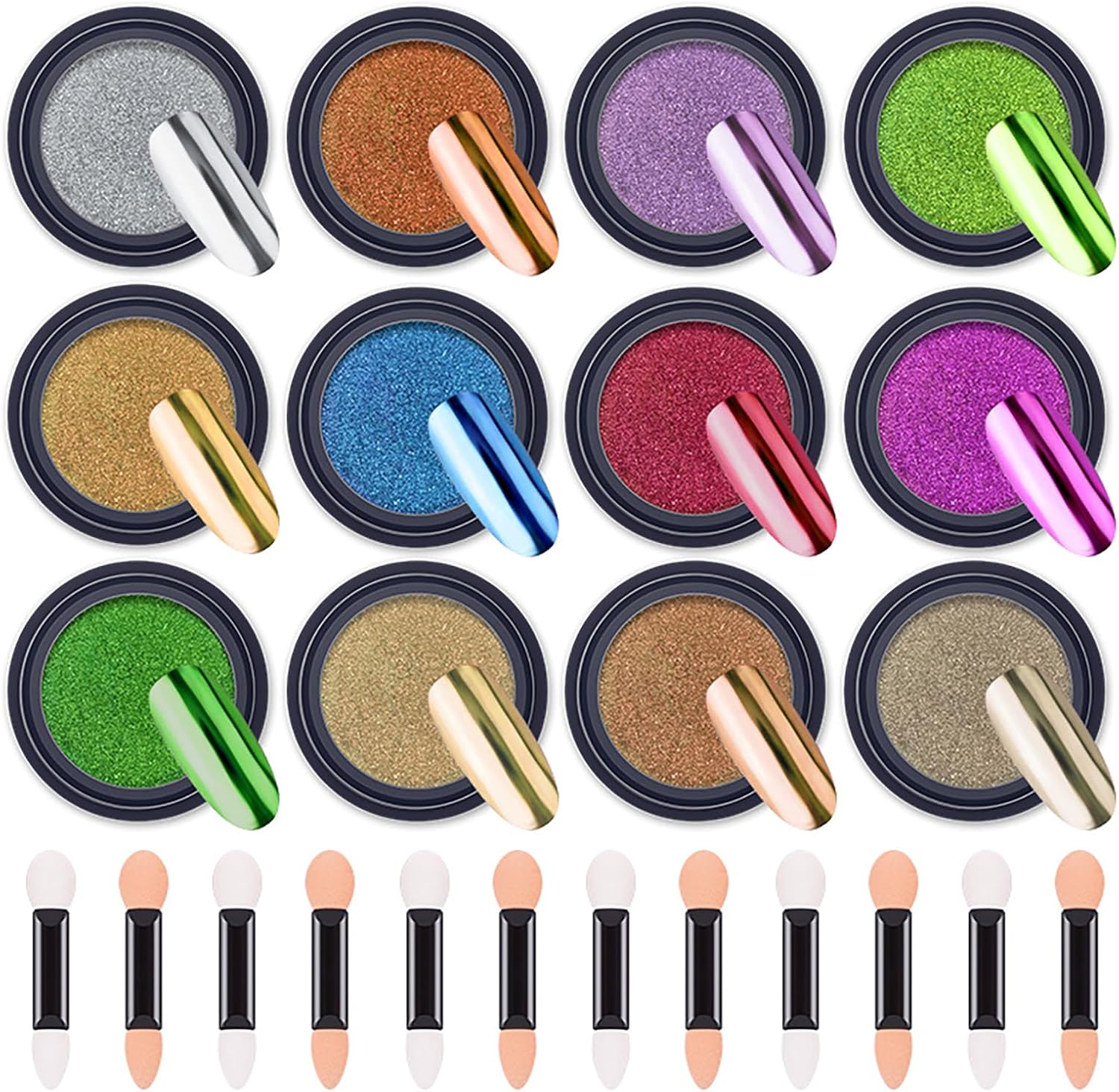 Enmart 16 Colors Soild Nail Gel Palette, Aurora Mirror Nail Glitter Powder, Nails Gel Polish Pigment Nail Art Decorations, Metallic Nail Glitter Powder for Nail Art Decoration Nail Salon(02)