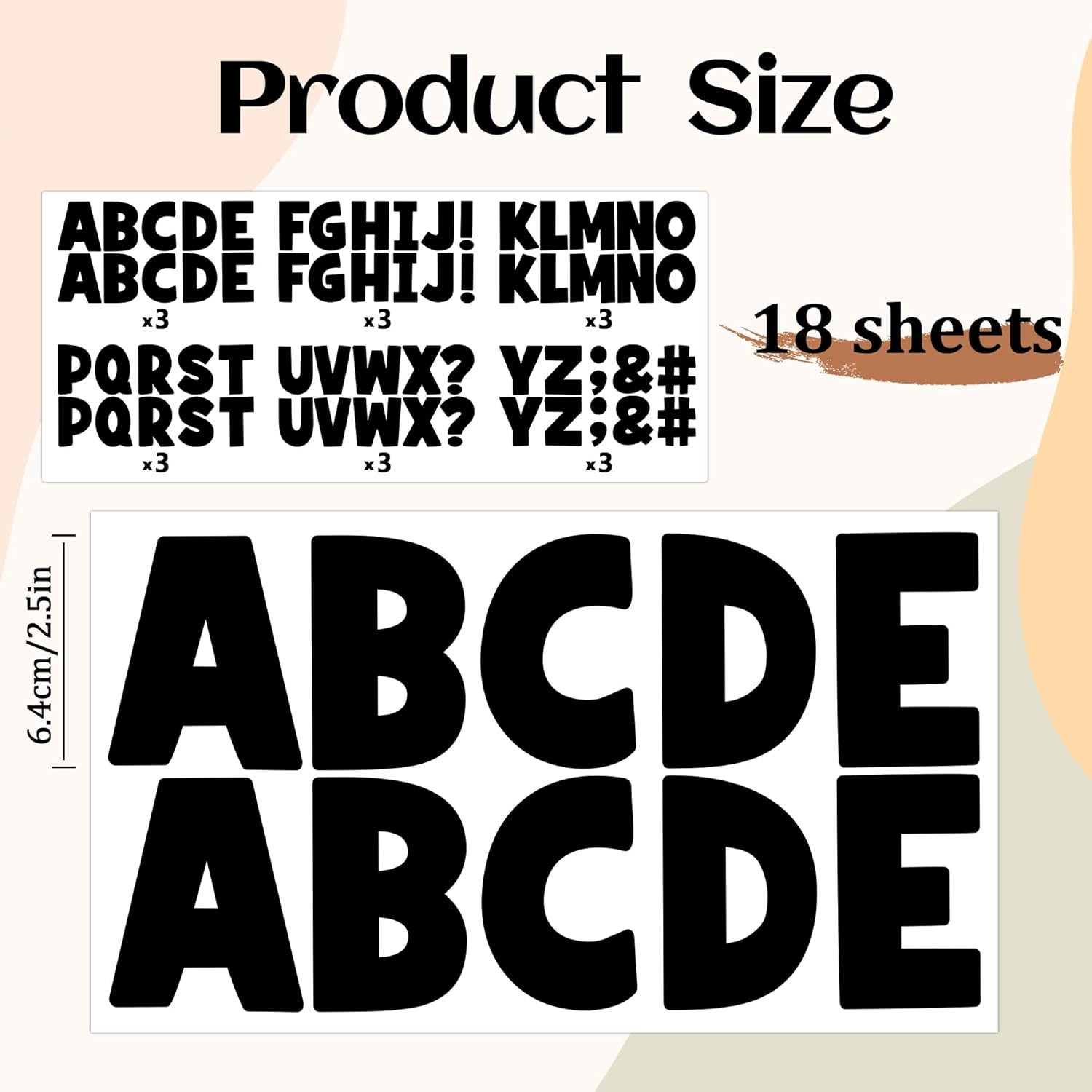 18 Sheets Letter Stickers Large 2.5 Inch Vinyl Self Adhesive Alphabet ABC Stickers Bulletin Board Letters Set for Boho Classroom Decor Poster Board Mailbox Craft Home Door Wall Decor (Black)