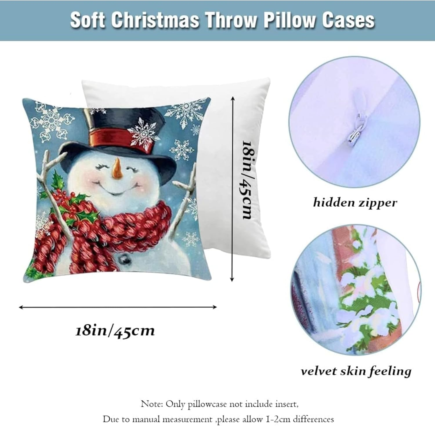 Mizoxy 4 Pcs Christmas Pillow Covers Set, Snowman Santa Claus Winter Cushion Covers for Sofa Couch Bed, Holiday Xmas Throw Pillow Cases Home Decorations image number 3