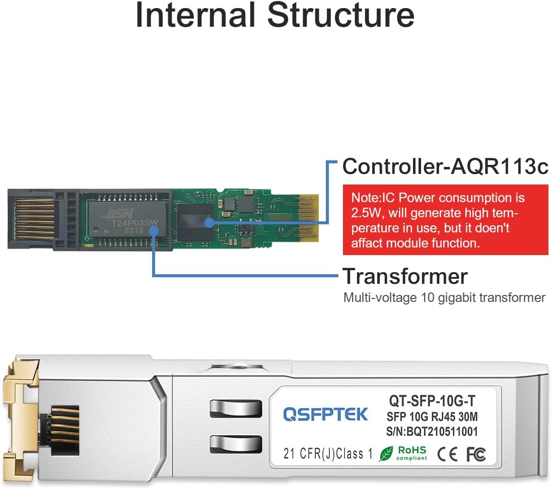 10Pack 10GBASE-T SFP+ to RJ45 Copper Module Mini-Gbic Transceiver for Cisco SFP-10G-T-S, Ubiquiti UF-RJ45-10G, Netgear, Mikrotik, D-Link, Supermicro, Tp-Link, Linksys, CAT6A/CAT7, up to 100FT(30M) image number 1