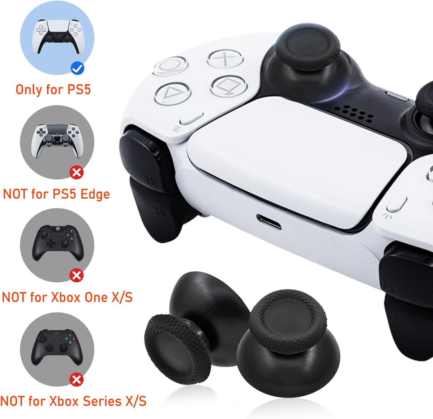 SILHOL P5 Controller Thumbsticks, Black Replacement Analog Joysticks for Dualsense, Thumbsticks Replacement 9Pieces image number 2