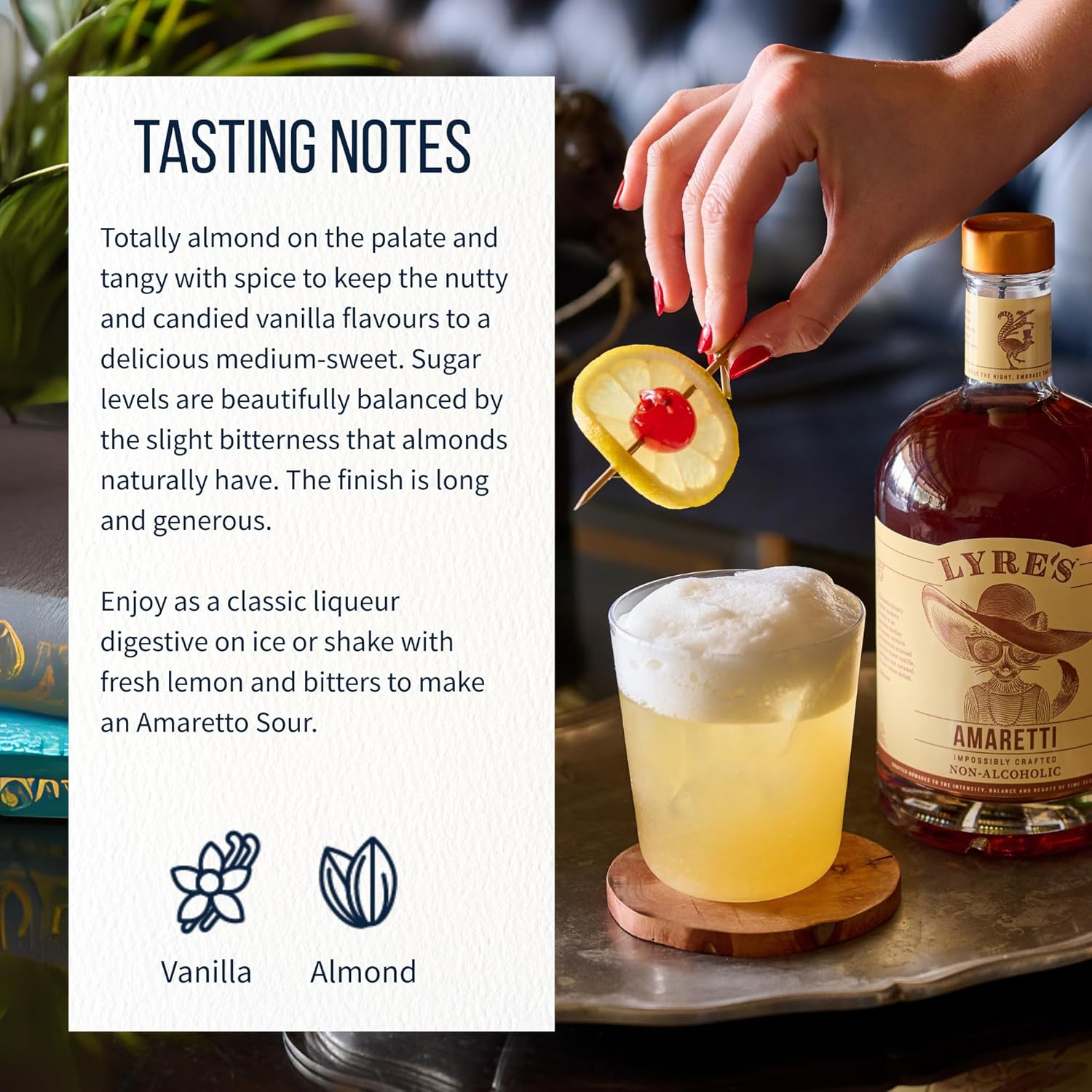 Lyre'S Non Alcoholic Amaretti, Award-Winning Non Alcoholic Amaretto Alternative, Zero Proof Spirit for Non Alcoholic Amaretto Sours, Cocktails and Dessert Drinks (700Ml) image number 2