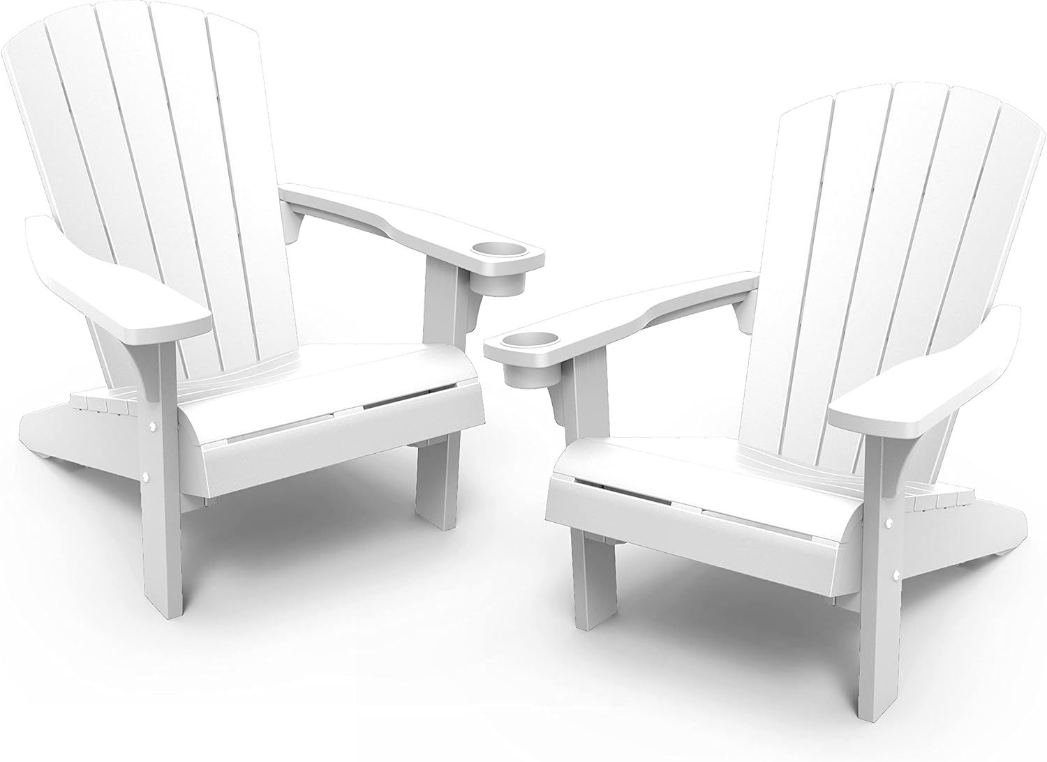 Keter Alpine Adirondack 2 Pack Resin Outdoor Furniture Patio Chairs with Cup Holder Perfect for Beach, Pool, and Fire Pit Seating, White image number 1