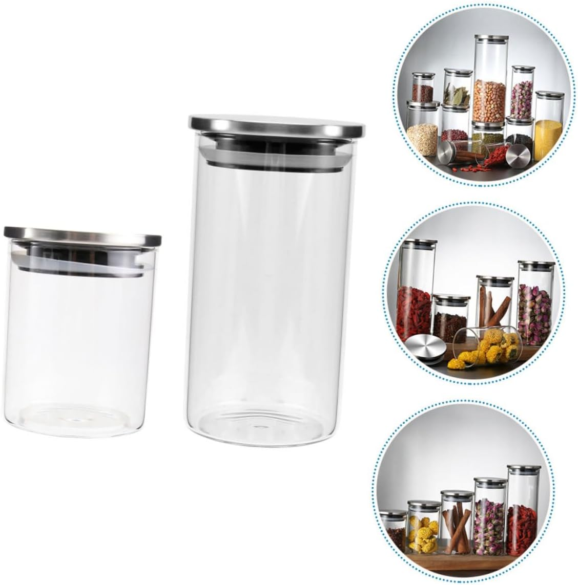 VINTORKY 2Pcs Food Storage Jar Stainless Steel Lid Airtight Kitchen Cereal Canister for Grains Dried Fruits and Snacks Practical Sealed Container for Home Organization image number 1