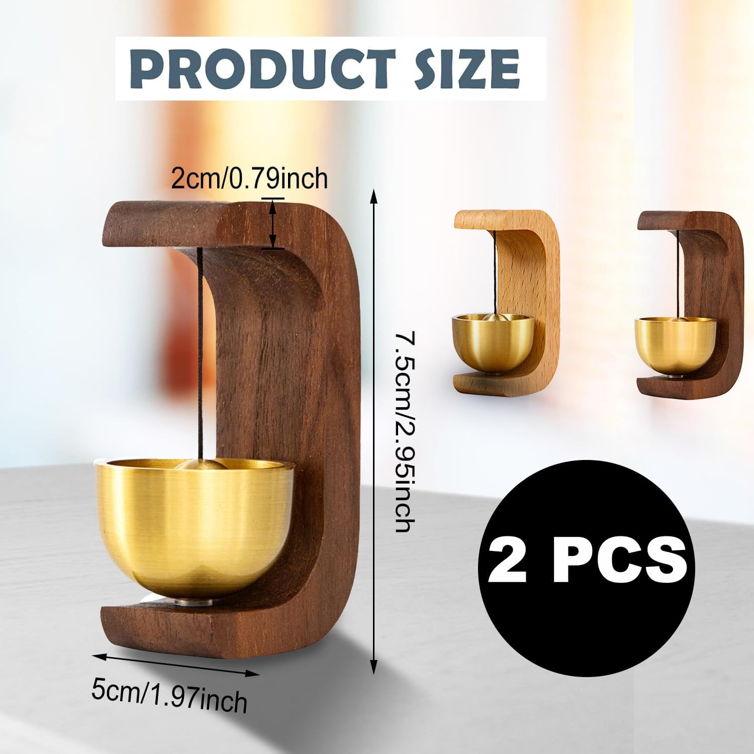 2PCS Shopkeepers Bell for Door Opening, Magnetic Wood Doorbell Wind Chime for Commercial Entry, Easy Install with Double-Sided Tape Doorbell,Compact Wood Style Bass Cute Reminder for Shop and Home image number 4