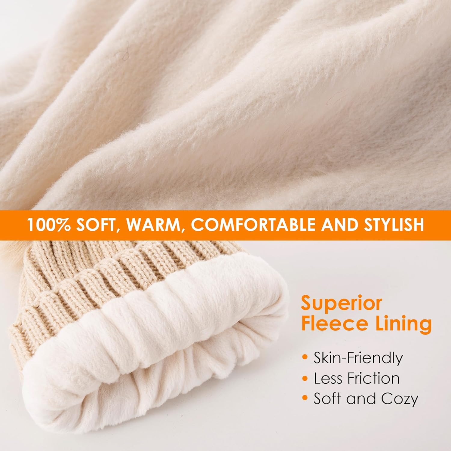 REDESS Womens Winter Knitted Beanie Hat Warm Fleece Lined with Pompom Cap Thick Slouchy Snow Knit Skull Ski Cap - Black image number 3