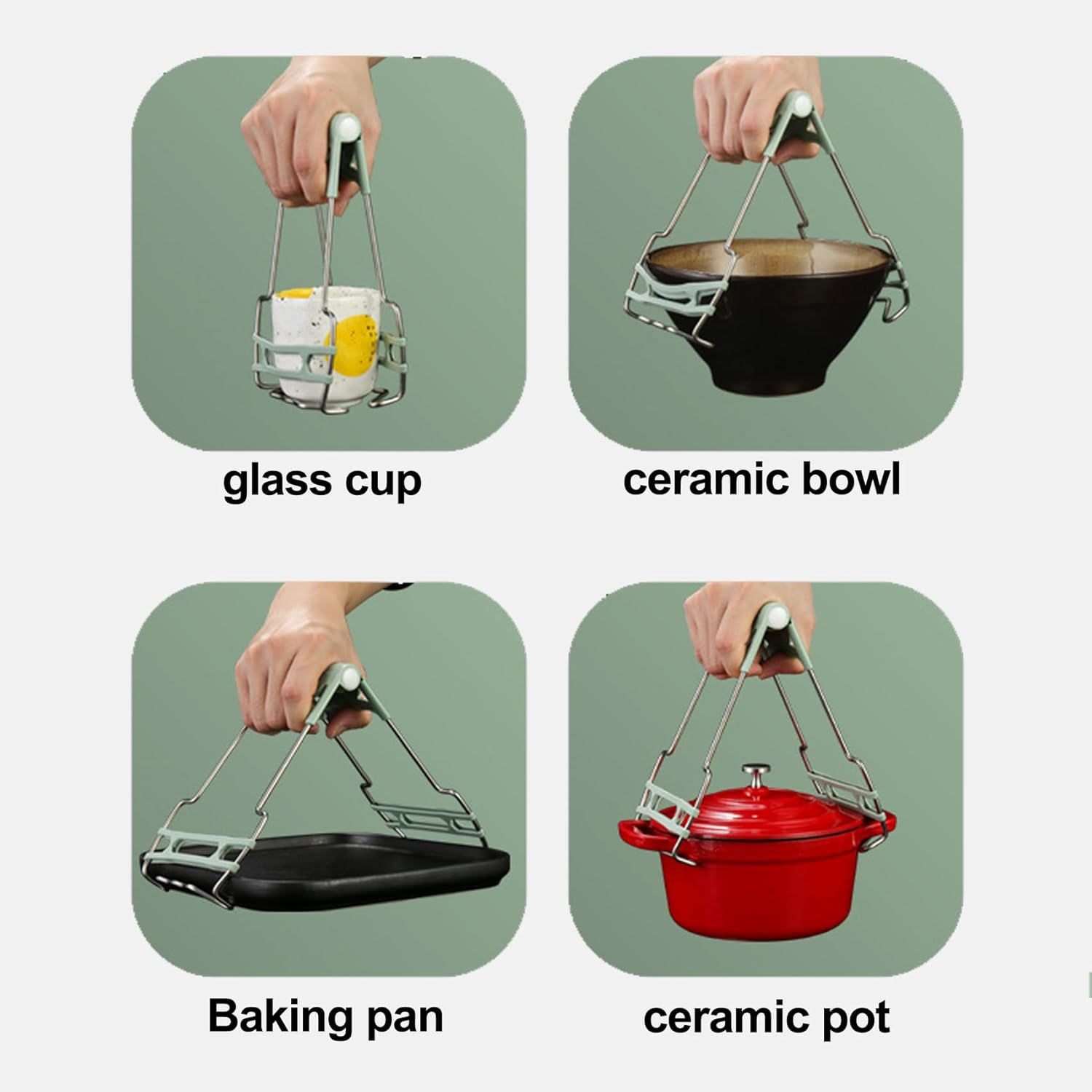 ATFYER Hot Plate Gripper,Hot Dish Plate Clip,Plate Lifter Steamer,Plate Gripper Tongs,Stainless Steel Bowl Clip Holder,(Green) - Blue image number 6