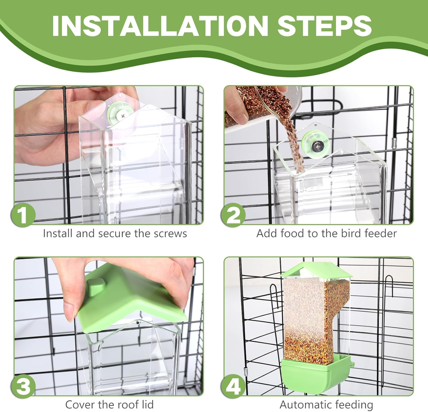 Yummy Sam Automatic Bird Feeder with Perch for Cage, No Mess Acrylic Transparent Bird Cage Feeder, Parrot Seed Feeders Food Container Cage Accessories for Small Medium Birds Parrot Cockatoo Canary