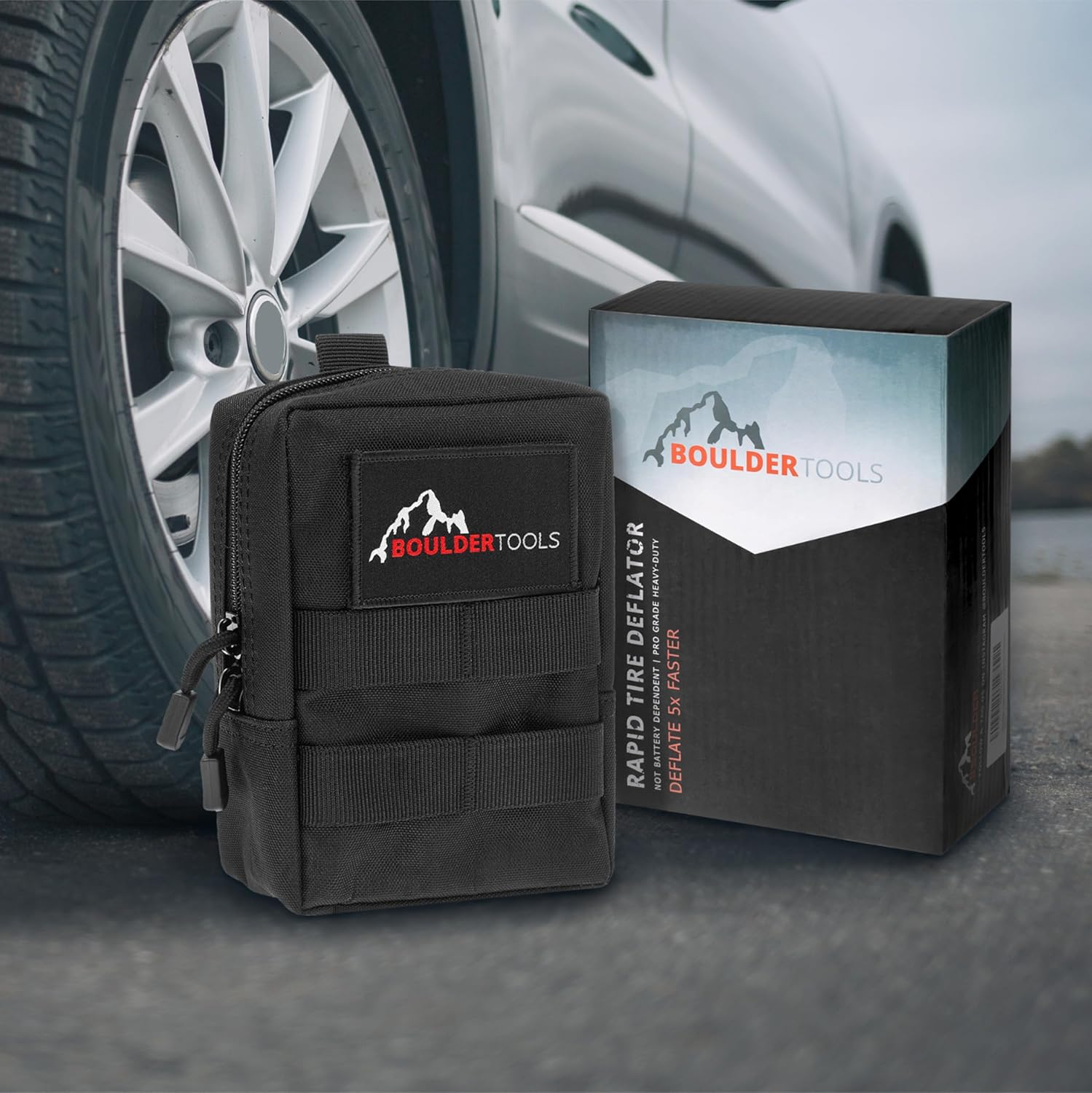 All New Boulder Tools Heavy Duty Rapid Tire Deflator Kit with Valve Caps Valve Cores & 4-In-1 Tire Valve Tool image number 1