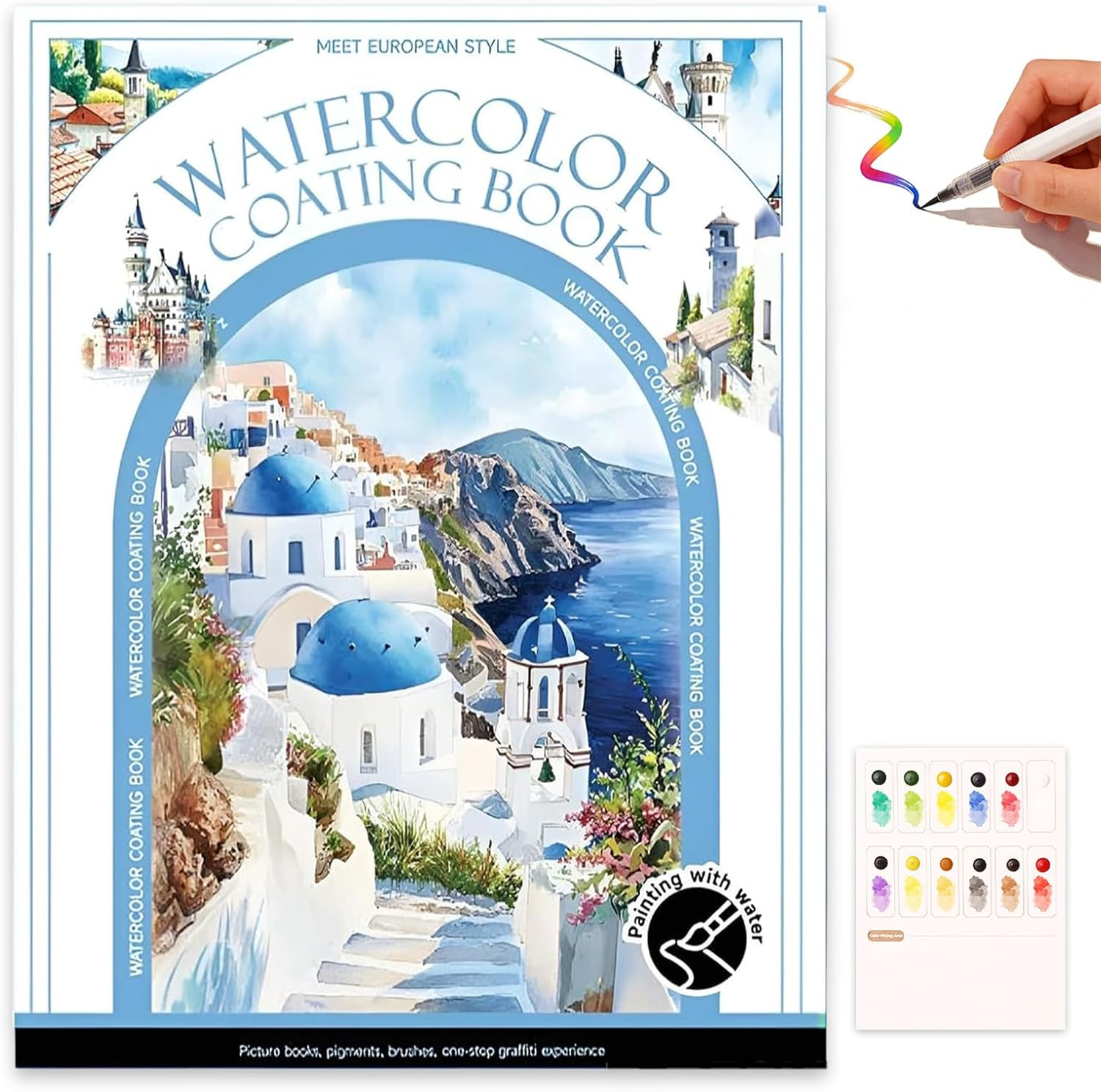 Watercolour Colouring Book with 12 Watercolours, NANASUGUR Watercolour Painting Set for Crafts & Learning, Watercolour Painting Paper for Drawing, Workbook, Colouring Pad Set with Watercolour Paper image number 2