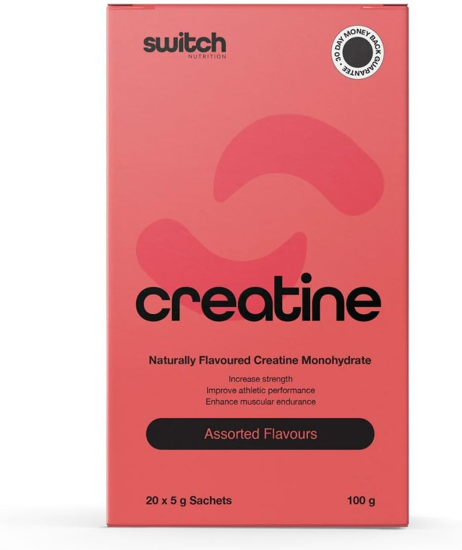 Switch Nutrition Flavoured Creatine Sachet Box, 20 Sachets, Assorted Flavours, Creatine Monohydrate, 5G per Serve, Supports Strength and Power