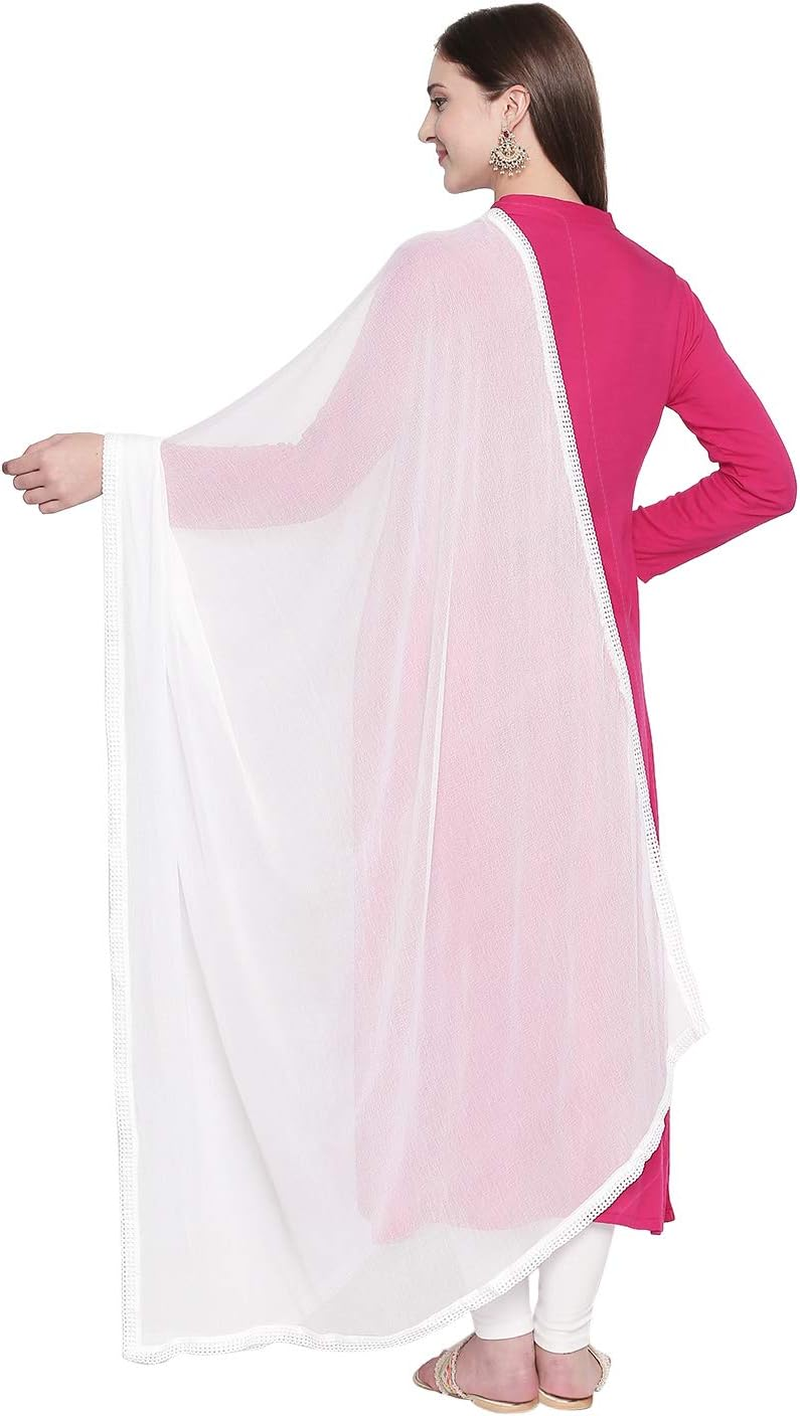 DUPATTA BAZAAR Woman'S Plain Chiffon Dupatta with Border Lace - White image number 4
