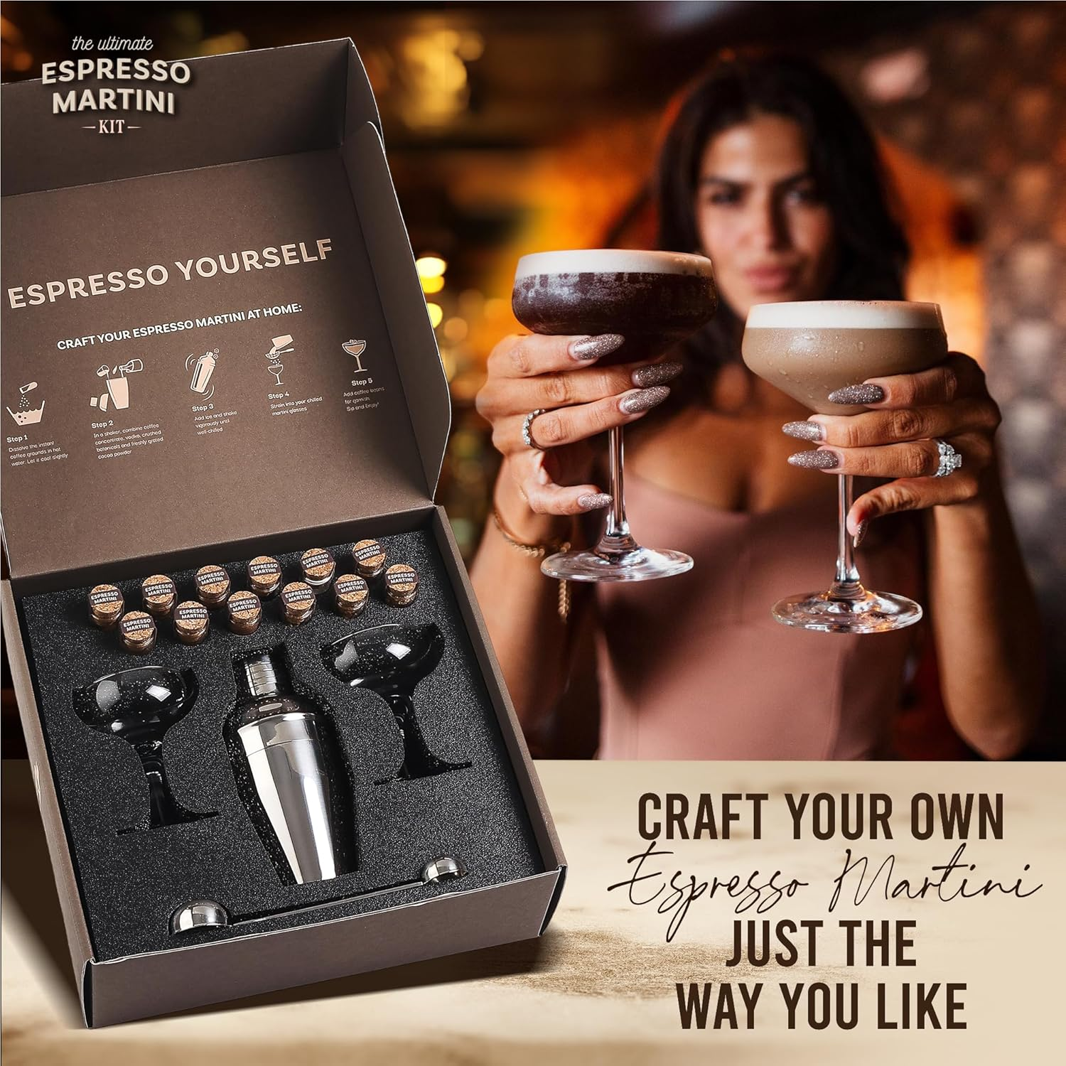 Espresso Martini Kit Gift Set&ndash; Complete Martini Maker Set with Espresso Mix, Party-Ready Accessories, and Elegant Decorations for Birthdays and Events, Birthday Gifts for Women image number 2