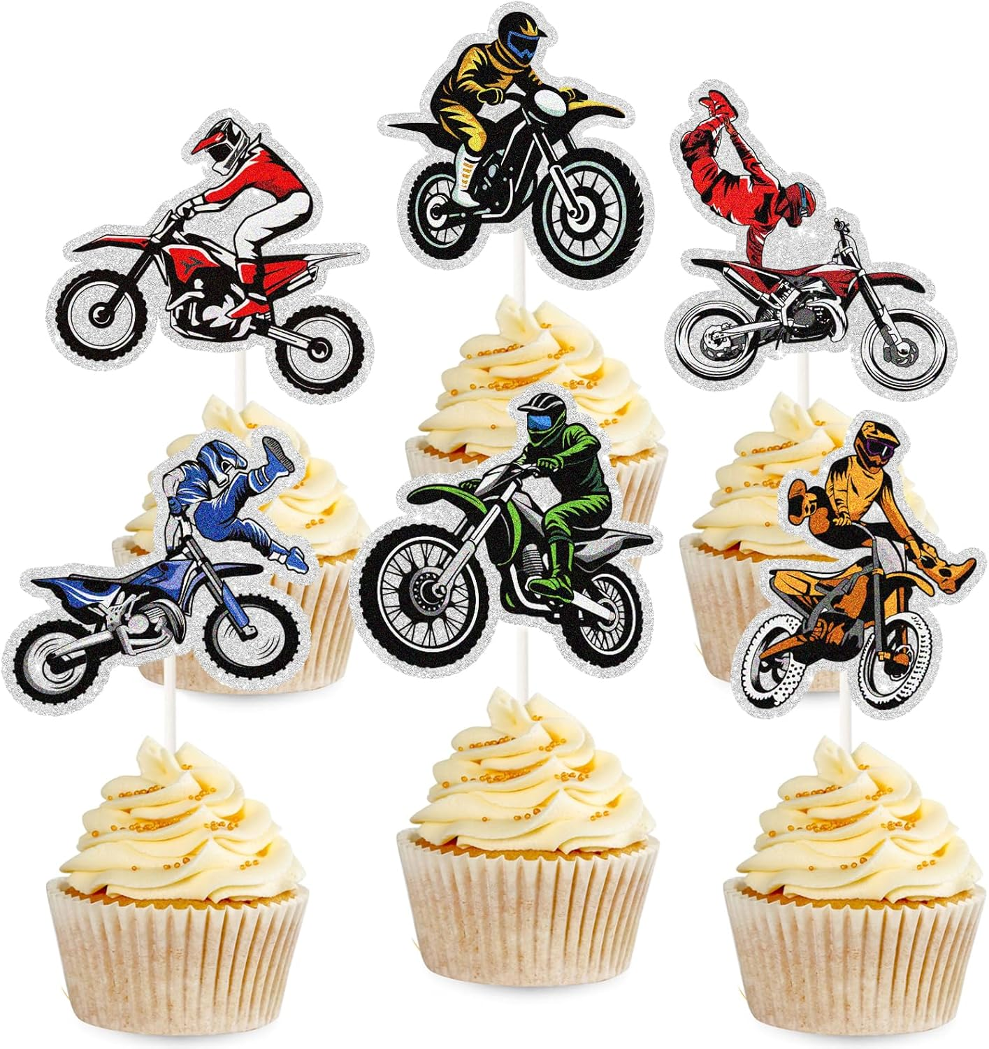 18Pcs Dirt Bike Cupcake Toppers,Motocross Motorcycle Racing Car Cupcake Picks, Extreme Sports Racing Themed Birthday Party Decorations image number 4