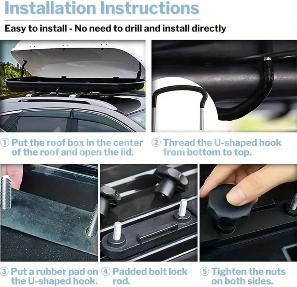 4PCS Universal Roof Box U-Bolt Clamps Cargo Carrier Roof Rack Bracket Van Mounting image number 4