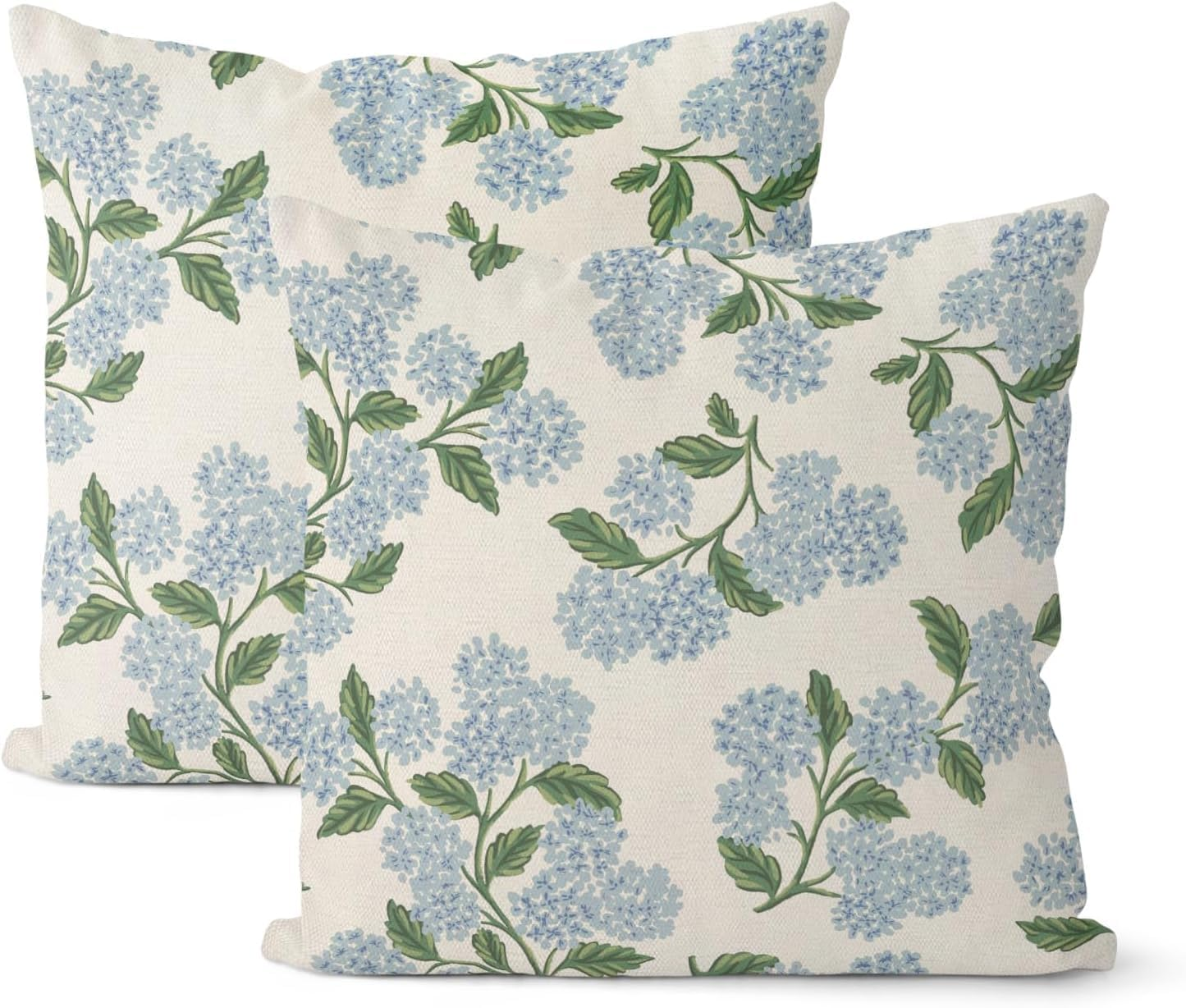 Spring Pillow Covers 18X18 Inch 2 Pcs Blue Green Hydrangea Flower Decor Throw Pillows Vintage Floral Seasonal Summer Outdoor Decoration Pillowcase Linen Cushion Cover for Couch Sofa image number 6