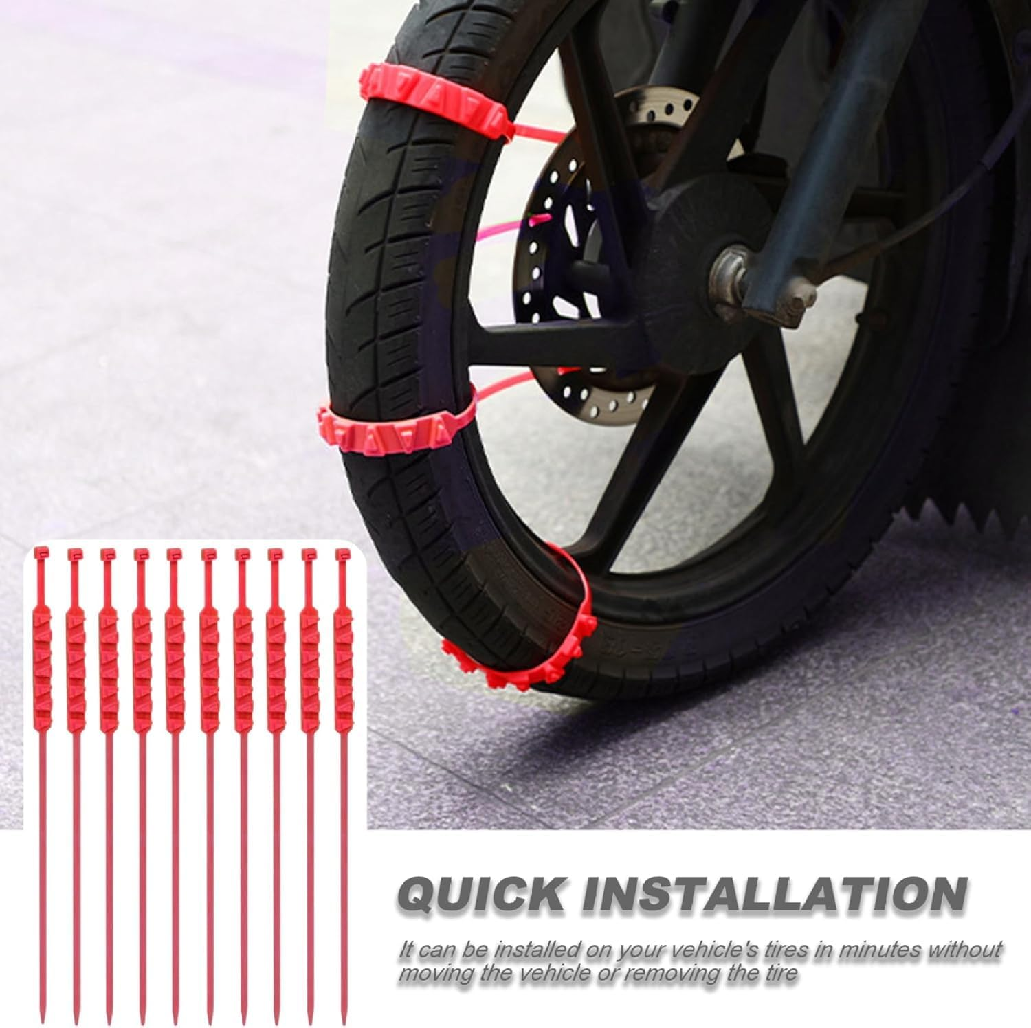 Linyongc Non-Slip Universal Car Tyre Chains, 10Pcs Reusable Snow Chains, Red image number 6
