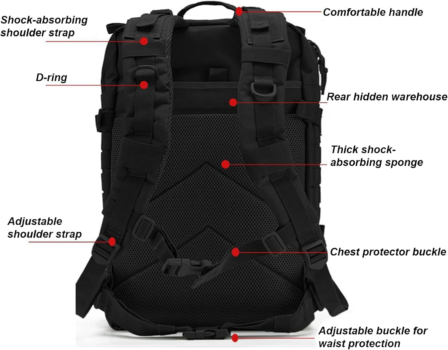 50L Backpack for Men Women Camping Rucksack 3 Day Large Trekking Backpack with Molle System for Hiking Travel Daily Work Outdoors Sports Daypack (Black) image number 5