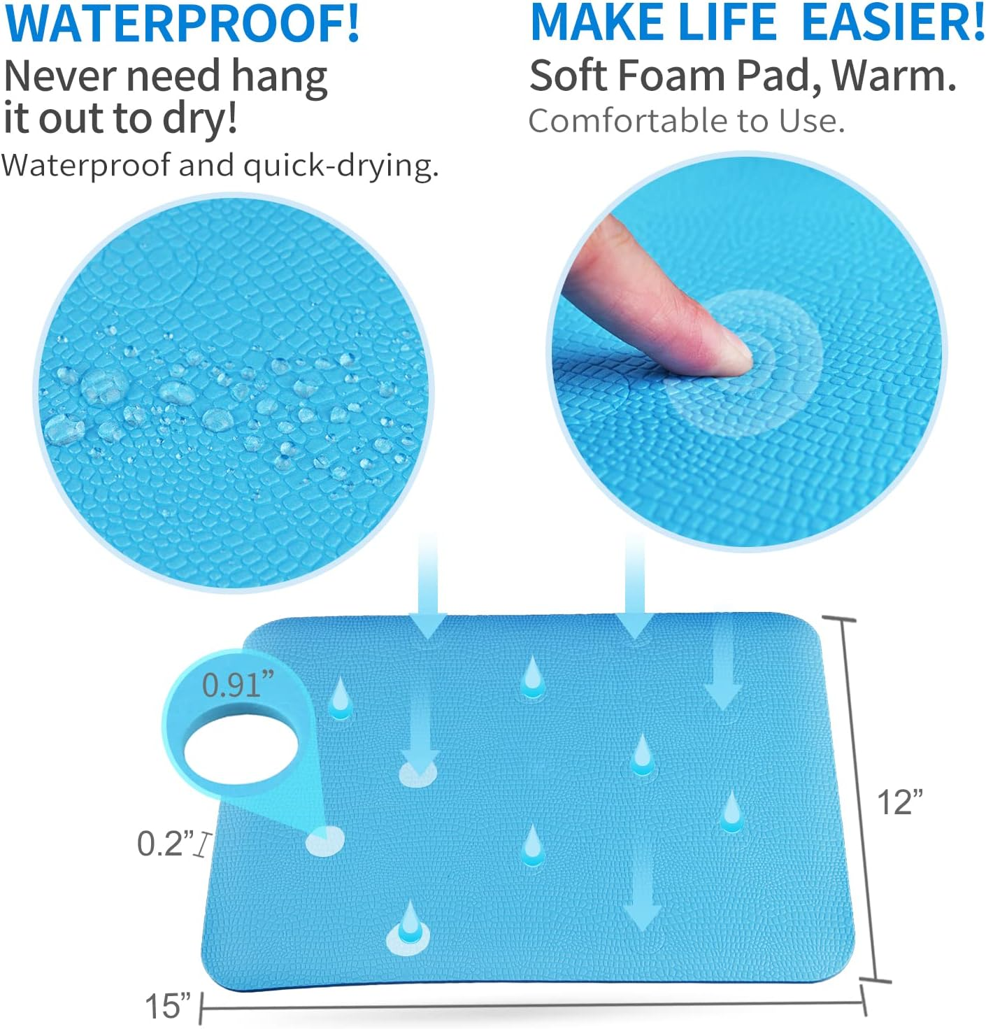 MINIVON Bath Chair Pad with Adhesive Backing Non Slip Shower Seat Mat, Textured Surface 15 X 12, Bathroom Shower Chair Cushion, Waterproof, Soft Pad Cover Bath Stool for Elderly image number 6