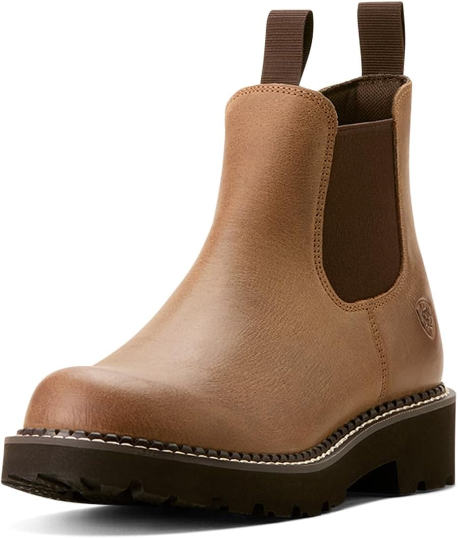 Ariat Womens Fatbaby Twin Gore round Toe Pull on Chelsea Casual Boots Ankle Low Heel 1-2" - Brown, Distressed Natural, 9.5