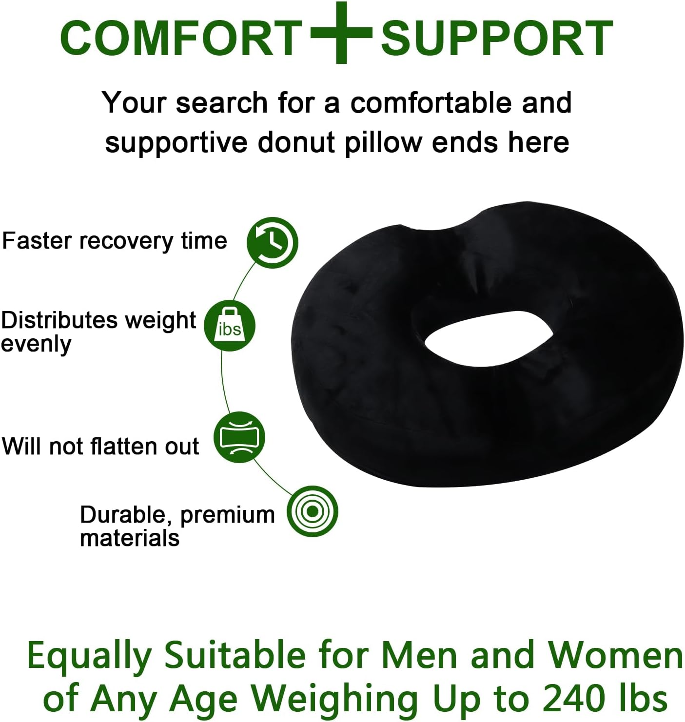 Donut Pillow Seat Cushion,Donut Chair Cushions for Postpartum Pregnancy & Hemorrhoids, Orthopedic Memory Foam for Tailbone Pain, Bed Sores, Prostate, Coccyx & Sciatica Pain image number 4