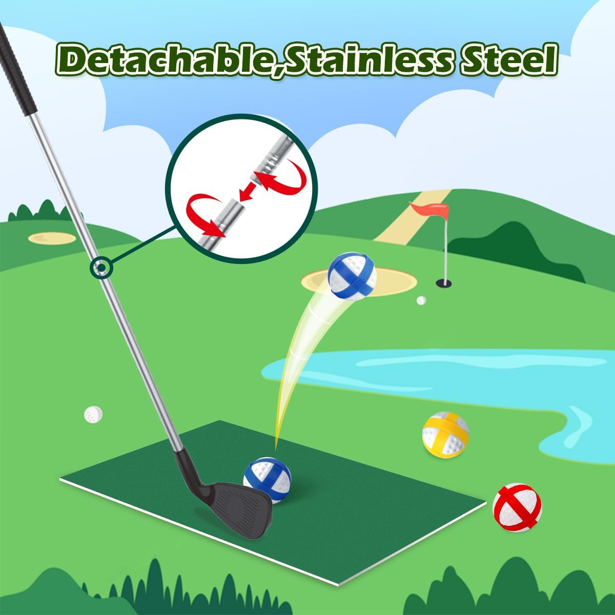 Kaekid Kids Golf Toys Set, Indoor Outdoor Sport Toy,Golf Hitting Mat & Training Golf Balls & Club Equipment, Golf Chipping Games for Family, Birthday Gifts for 3 4 5 6 7 8 Year Olds Boys Girls image number 1