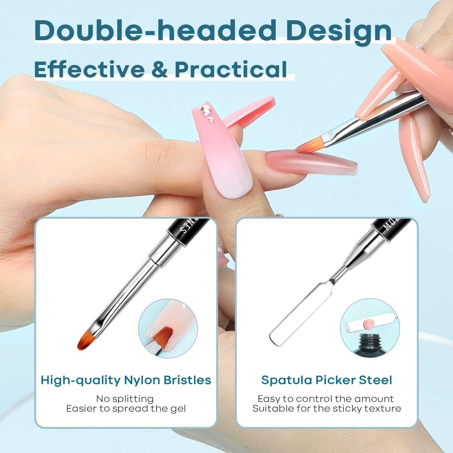 Modelones Poly Nail Gel Kit Slip Solution for Nails 120Ml Extension Set with Dual-Ended Brush Anti-Stick Liquid Brushes Cleaning Smooth Non-Odor Healthy Manicure Easy Spread Beginner