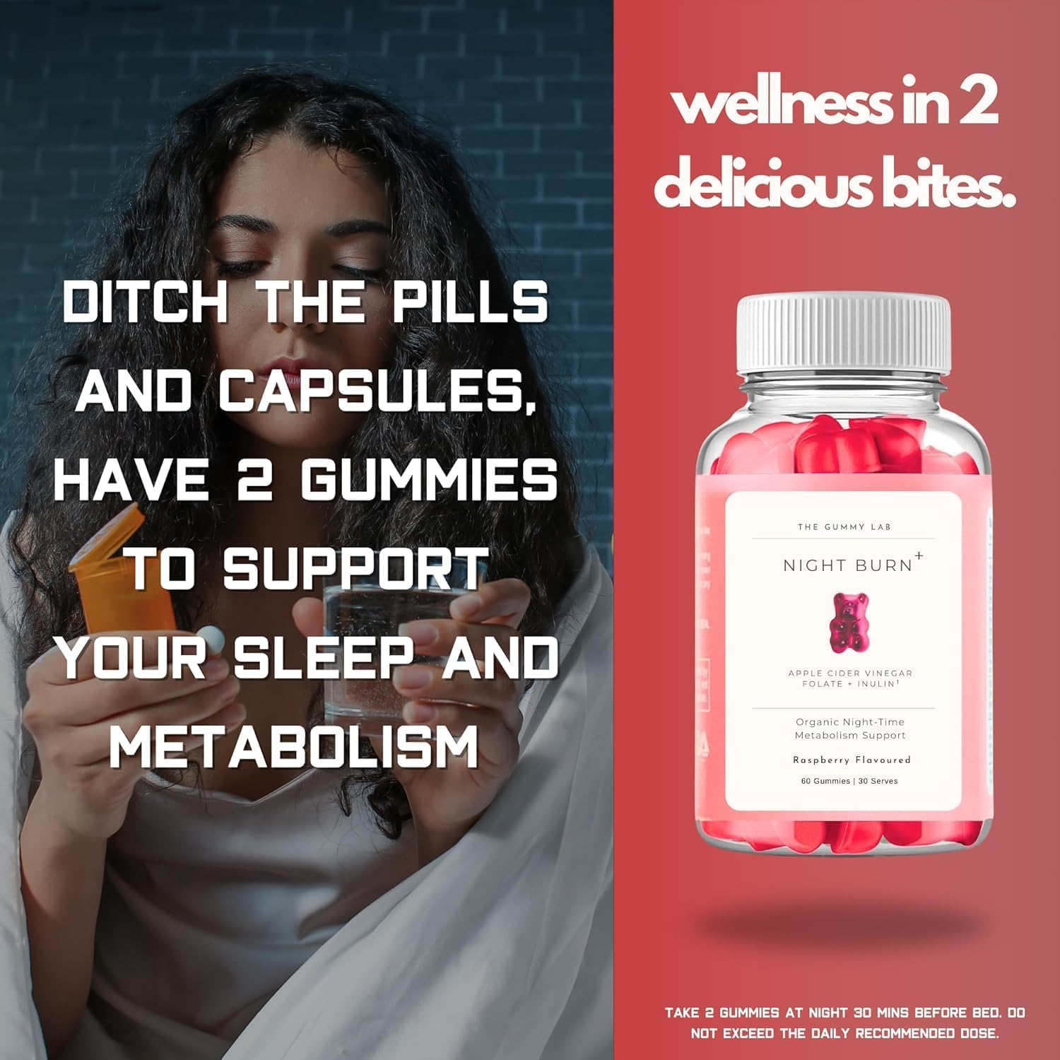 Sleep Support & Metabolism Gummies with Ashwagandha - ACV, B12, Folate - Supports Restful Sleep & Overnight Metabolism - Non-Gmo, Gluten-Free, 60 Count - Raspberry Flavor