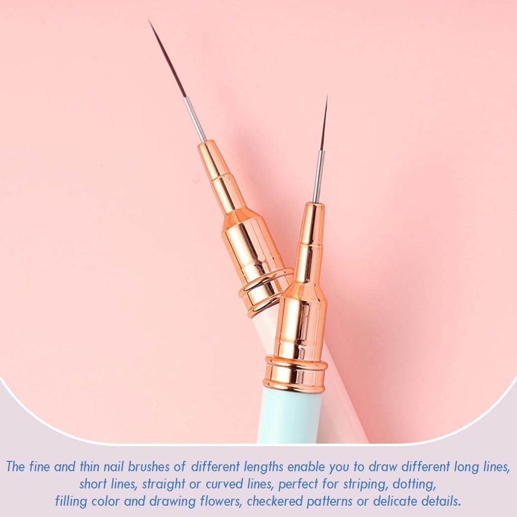 JASSINS Nail Art Liner Brushes, 5Pcs Gel Polish Painting Art Design Pen Set Striping Brushes for Thin Long Lines, Tiny Details, Fine Drawing, Delicate Coloring Sizes 7/9/11/15/25Mm image number 5