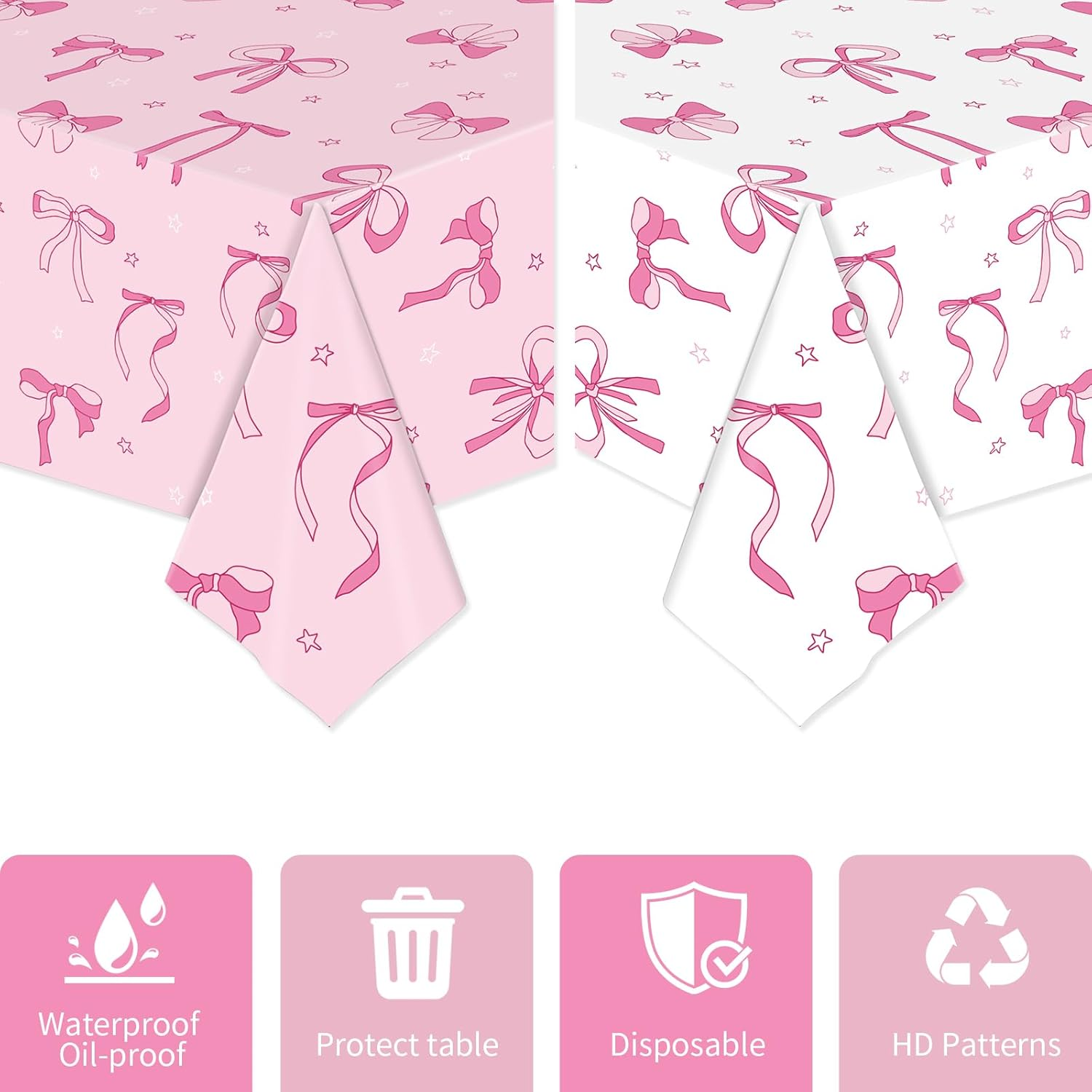 2 Pack Pink Bow Tablecloth Plastic 54 X 108Inch, Coquette Birthday Decorations Table Cloth Disposable Girls Birthday Party Supplies image number 3