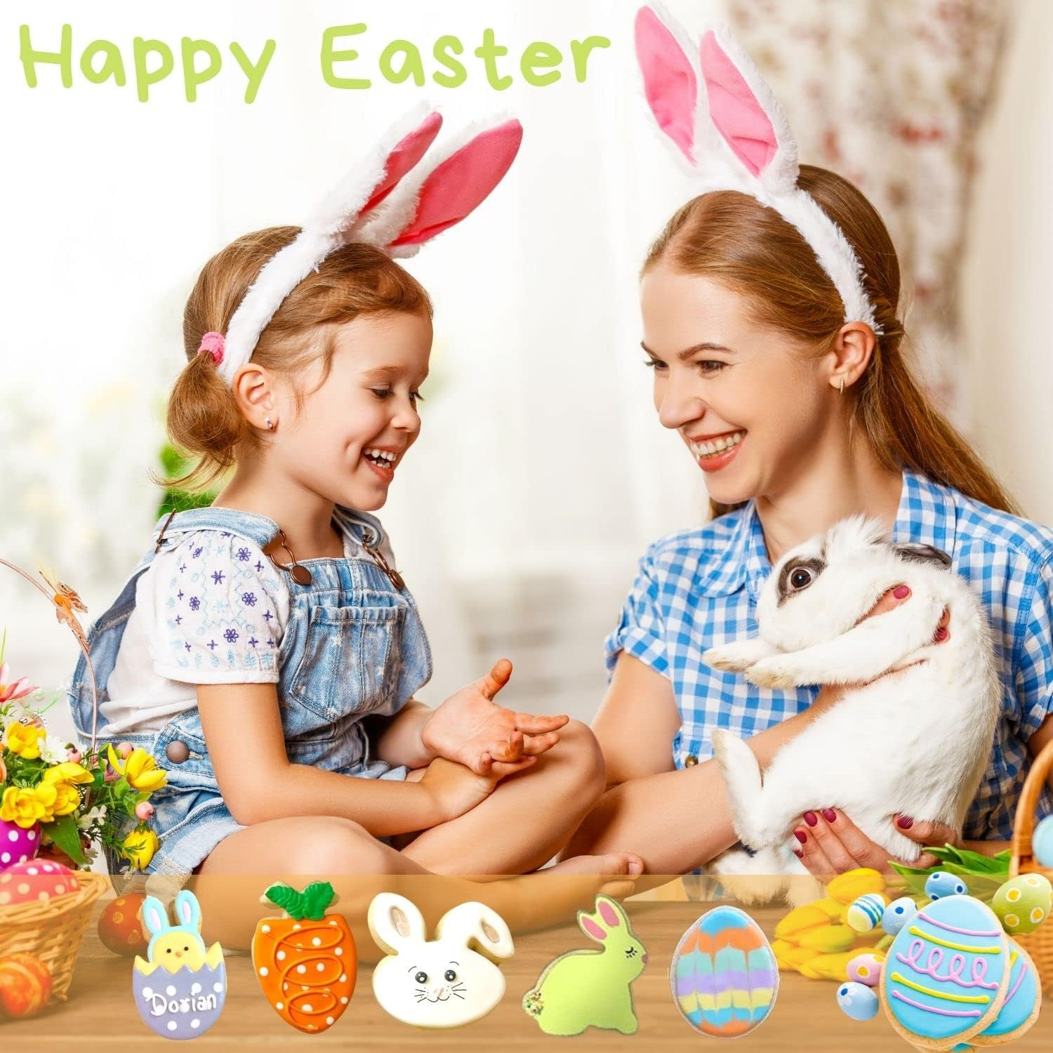 Crethinkaty Easter Cookie Cutter Set - 5 Pieces Stainless Steel Cutters for Baking - Egg, Carrot, Rabbit, Bunny Face,And Bunny image number 4