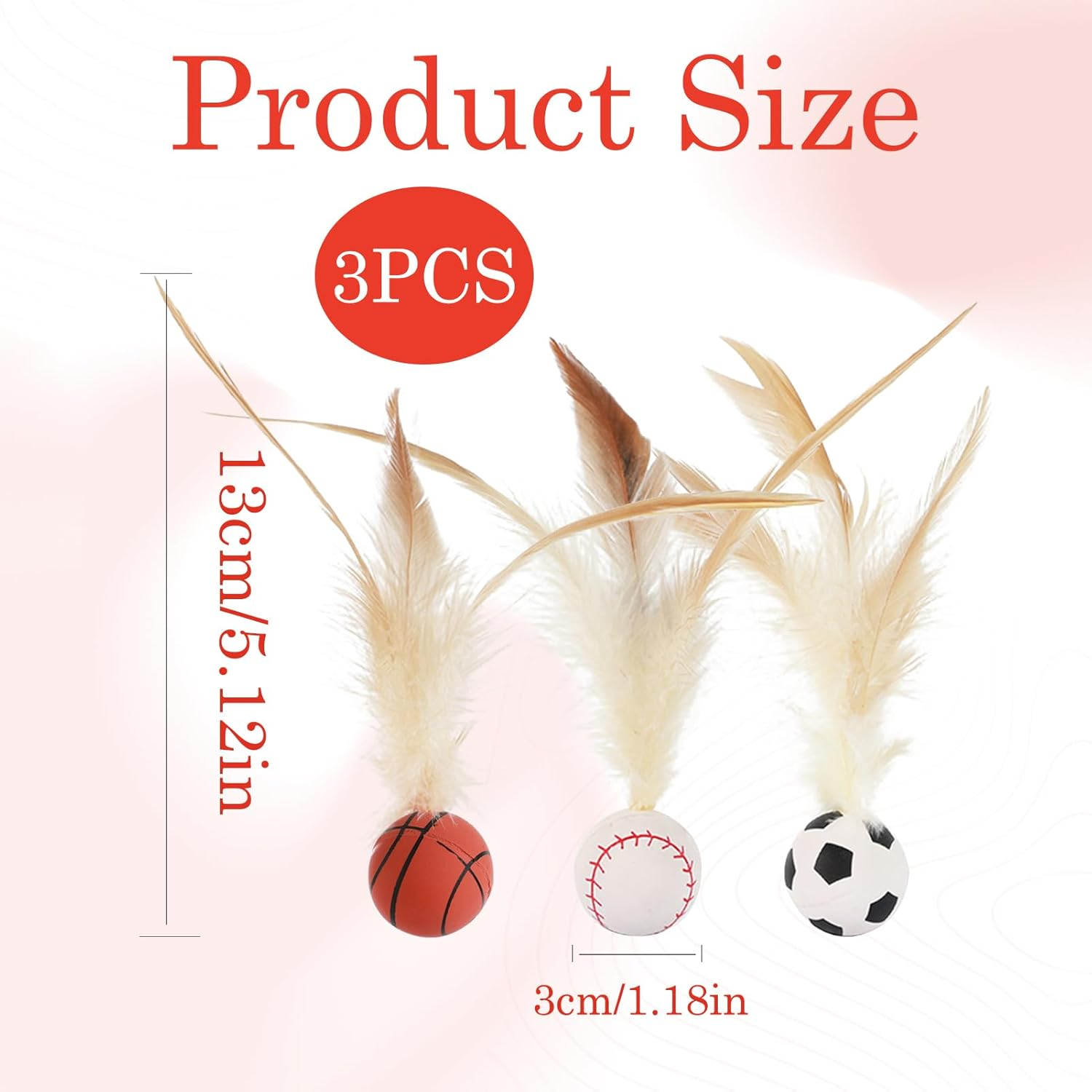 Cat Toys, Cat Toy Ball, 3 Pcs Kitten Toys, Interactive Cat Feather Toys, Interactive Accessory for Kitten Having Fun Exerciser Playing, Rubber High Rebound Bouncy Tails Balls for Indoor Outdoor image number 5