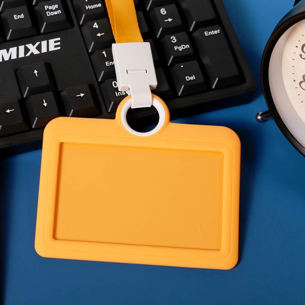Badge Holder Silicone Horizontal ID Badge Card Holder with Lanyard Neck Strap Heavy Duty ID Card Business Card Offices Supplies