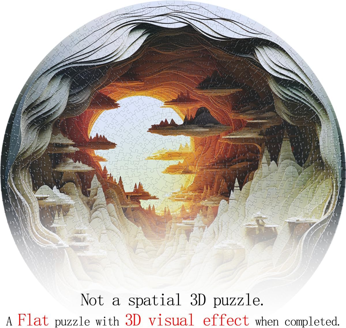 Bgraamiens Puzzle-Dawn- 3D Visual Dawn inside a Cave 1000 Pieces round Puzzle for Adult, Hard Challenge Puzzle for Adult image number 2