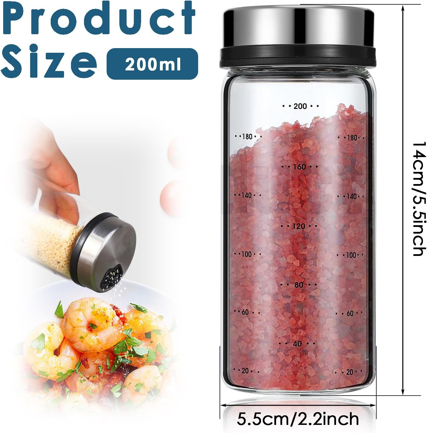 1 Salt Shaker, Salt Dispenser, Seasoning Shaker &ndash; 200Ml Heat-Resistant Glass Spice Jar with Adjustable Rotating Lid for Kitchen, Dining, or Decorative Use (Leak-Proof) image number 3