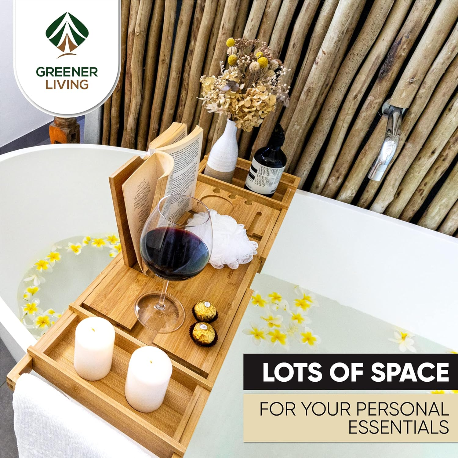 Luxury Bath Caddy Tray for Bathtub with Tablet Holder &ndash; Spa Gift Set for Women | Adjustable Bamboo Bath Tray Table &ndash; Ideal Present for Wife, Mum, Her image number 2