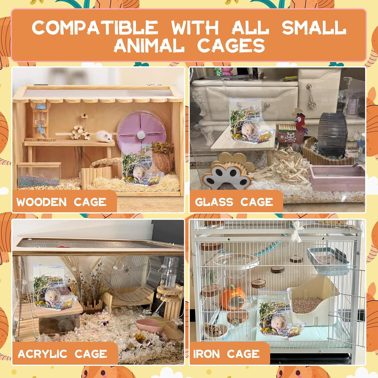 SUSOO 400ML Hamster Food Bowl with Leak Proof Automatic Feeding Function for Small Animals Cage Accessories,Acrylic Auto Storage Food Dish Dispenser for Dwarf,Guinea Pig,Hedgehog,Rabbit,Parrot Birds image number 5