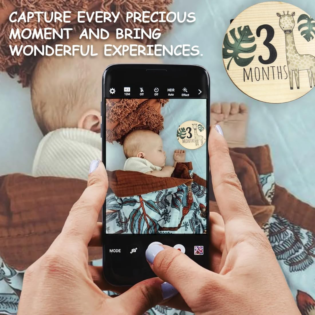 7 Wooden Milestones Cards for Babies in Italian on Elegant Wooden Discs as Birth Gift/Baby Shower Gift for Pregnant Women, Future Moms and Parents image number 2