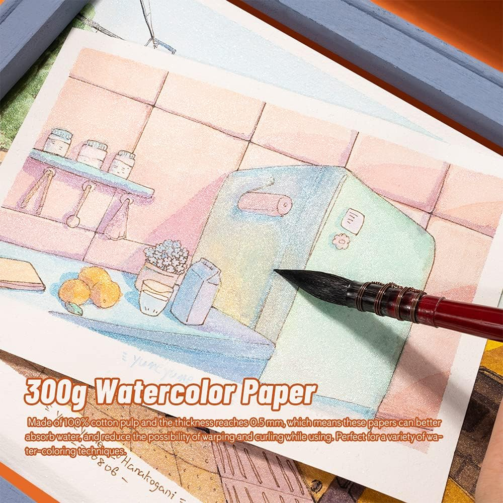 Paul Rubens Art Supplies Watercolor Paper 100% Cotton Rag with Glitter Sparkling Effect, Acid-Free Paper 140Lb/300Gsm for Wet & Dry Mixed Media, 20 Sheets (10.63&ldquo; X 7.67&rdquo;, Hot Press) image number 5