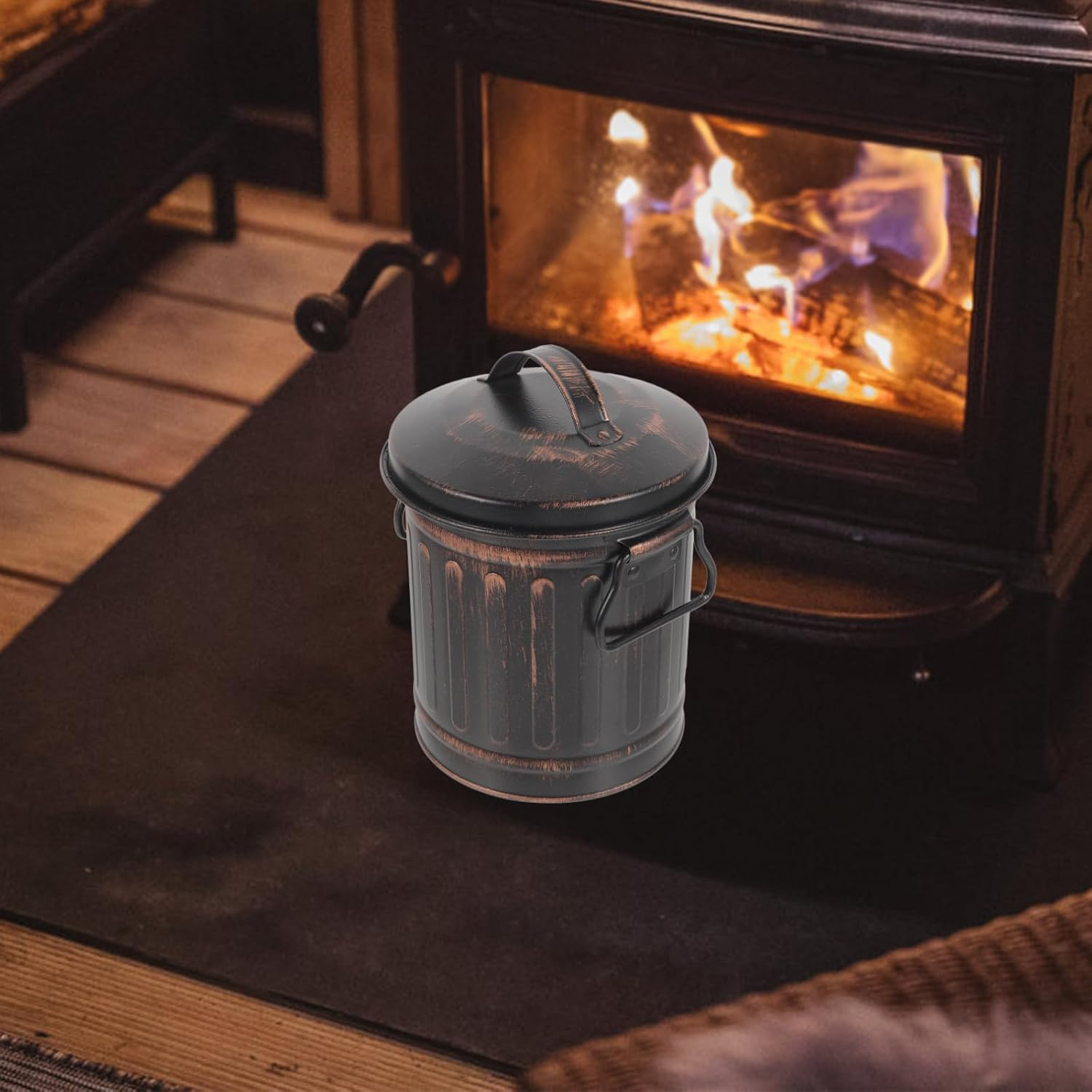 Happyyami Metal Ash Bucket with Lid 7.5 Inch Fireplace Ash Barrel for Hot Coal Storage and Outdoor BBQ Cleaning image number 2