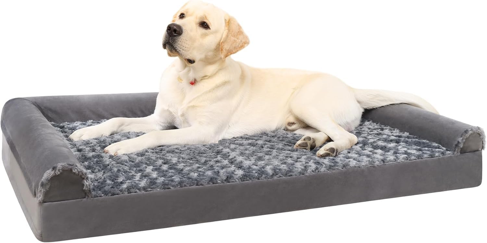HAOLEYAO Orthopedic Dog Bed for Medium Large Dogs - Big Pet Sofa Bed with Removable Washable Cover, Waterproof Lining, Nonskid Bottom, Foam Dog Couch Bed with Sides Bolster (Grey, 135X95X22Cm) image number 6