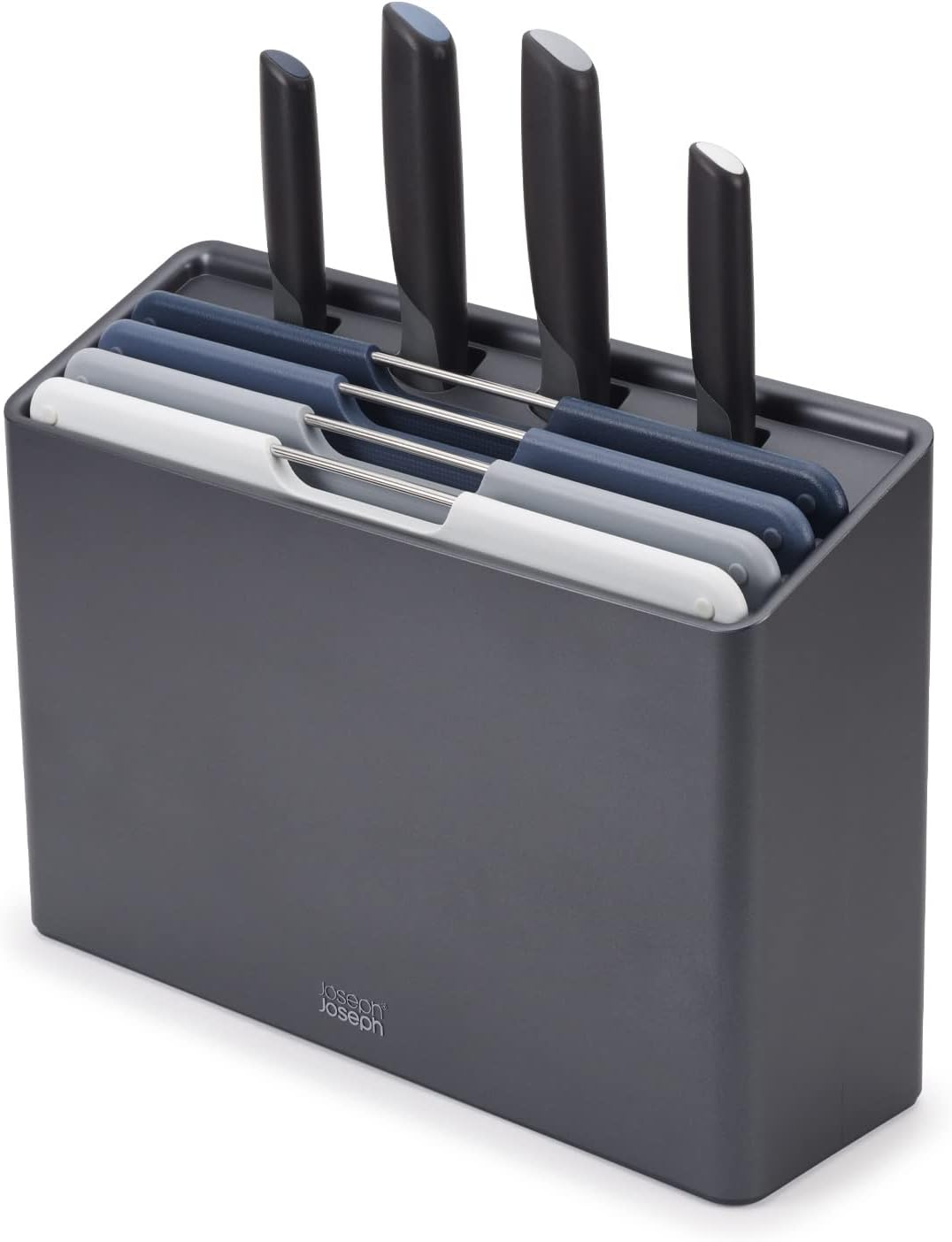 Joseph Joseph Folio Icon, 8-Piece Colour Coded Knife and Chopping Board Set, Slimline Case for Organised Kitchen Storage - Large, Multicolour