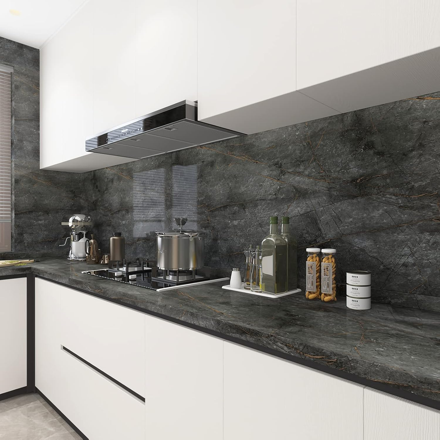 40Cmx3M Grey Stained Gold Marble Peel and Stick Wallpaper Self Adhesive Removable Waterproof Cabinet Vinyl Wrap Faux Granite Textured Glossy Contact Paper Modern Wall Stickers for Furniture Countertop image number 3