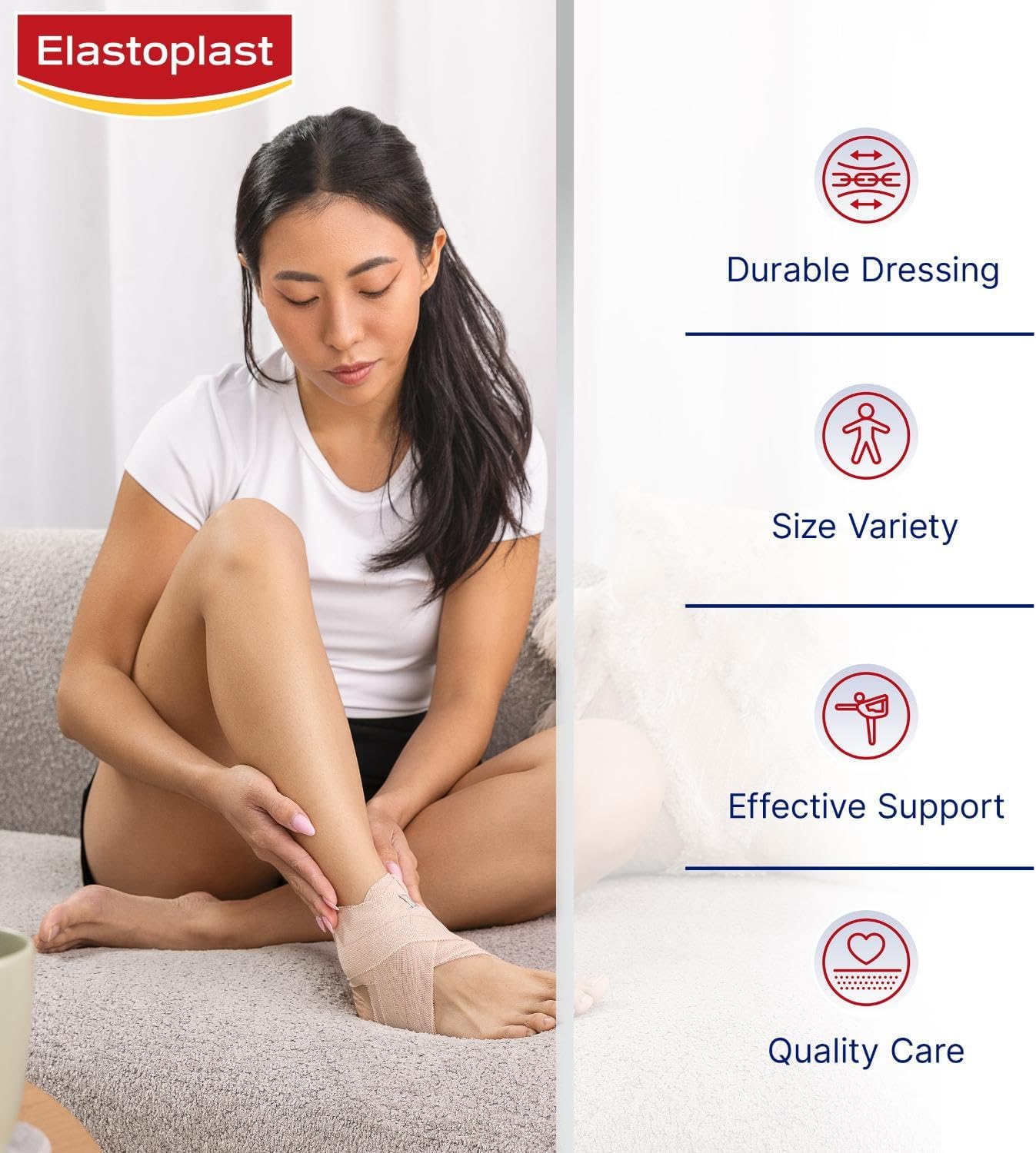 Elastoplast Crepe Bandage Heavy Weight - Unstretched 7.5Cm X 2.3M (1 Roll) | Moderate Compression | Supports Strains & Sprains | Helps Reduce Swelling | Ideal for Ankle, Wrist, Hand & Elbow Strapping image number 6